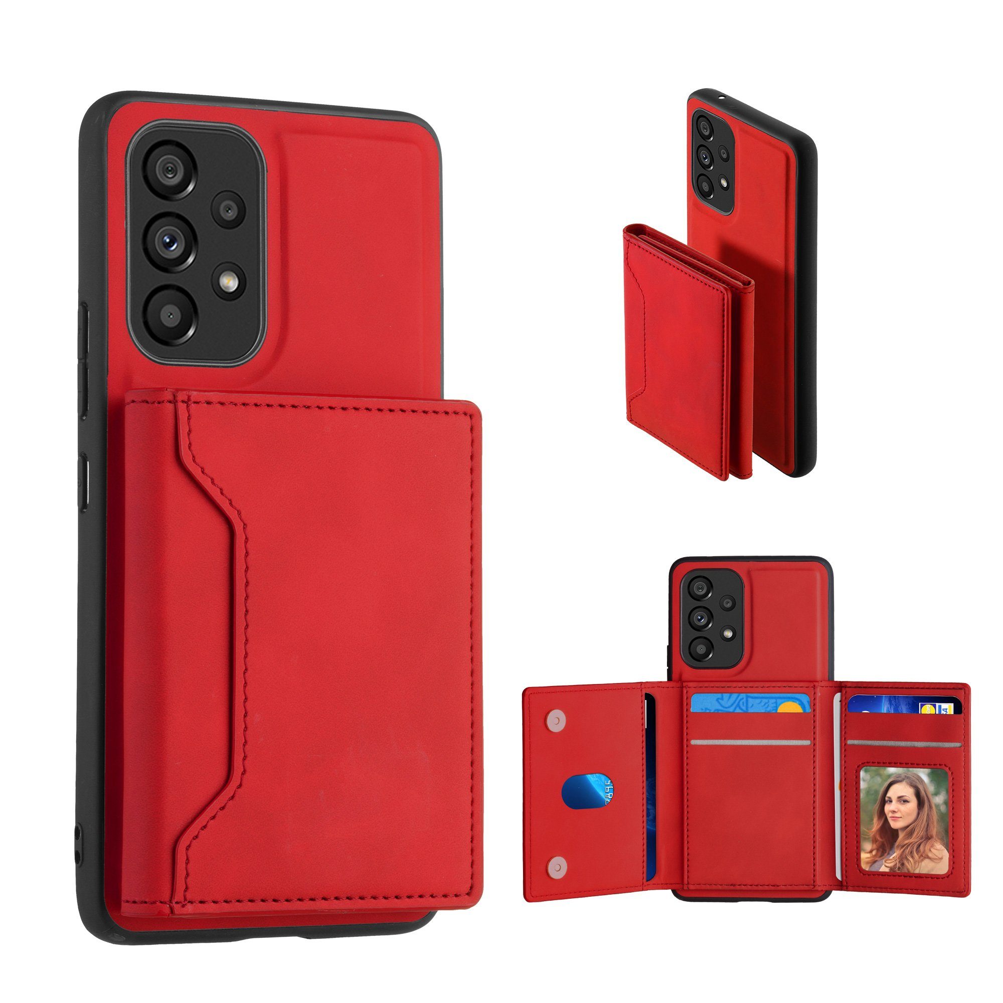 kwmobile Handyhülle Kunstleder Hülle in Nubuk-Optik für Samsung Galaxy A53  5G, mit abnehmbaren Kartenfach - Nubuk Kunstleder Handyhülle in Rot