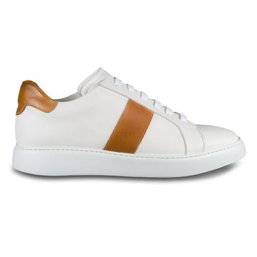 BRECOS Leder Sneaker in weiß mit cognak braunen Applikationen, handgefertigt Sneaker