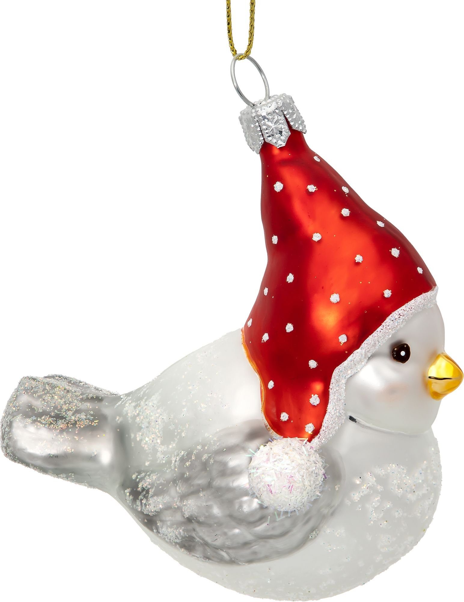 SIKORA Christbaumschmuck BS750 Vogel mit Wollmütze Glas Figur Weihnachtsbaum Anhänger - Premium Line