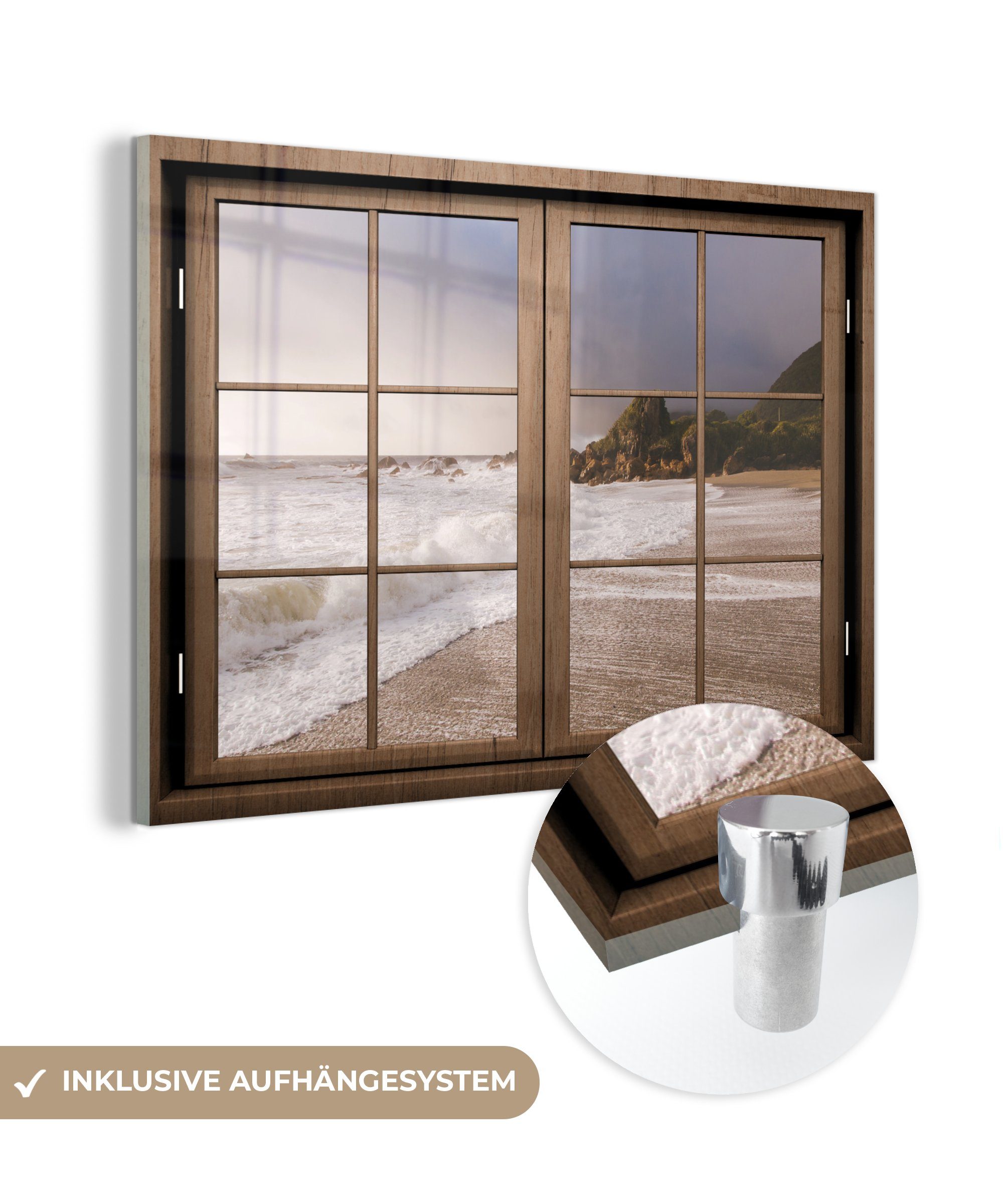 MuchoWow Acrylglasbild Durchbruch - Meer - Steine, (1 St), Glasbilder - Bilder auf Glas Wandbild - Foto auf Glas - Wanddekoration | Bilder