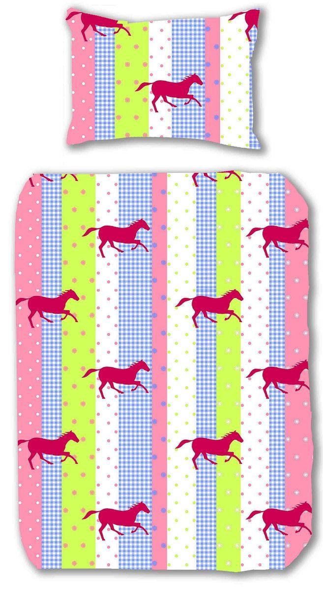 JACK Kinderbettwäsche Renforcé Linon Bettwäsche 2 tlg. 135x200cm Pferde Str günstig online kaufen