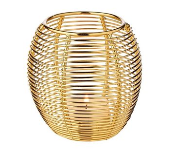 EDZARD Windlicht Susi (2er, Set), Kerzenhalter-Set im moderenen Design, Kerzenhalter aus vernickeltem Messing mit Gold-Optik, Höhe 10 cm, Ø 9,5 cm