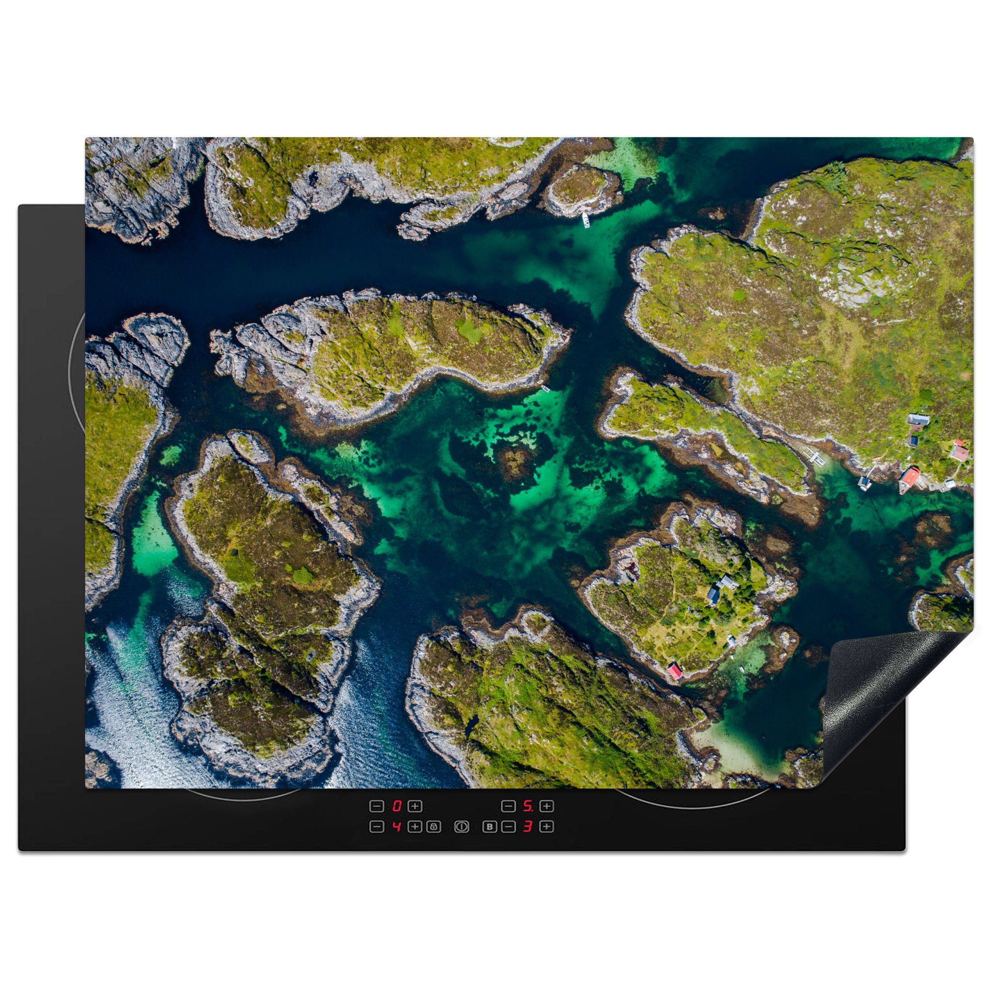 MuchoWow Herdblende-/Abdeckplatte Inseln aus der Vogelperspektive, Vinyl, (1 tlg), 70x52 cm, Mobile Arbeitsfläche nutzbar, Ceranfeldabdeckung