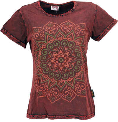 Guru-Shop T-Shirt Boho T-Shirt mit Mandaladruck, Stonewashed.. alternative Bekleidung, Festival, Ethno Style