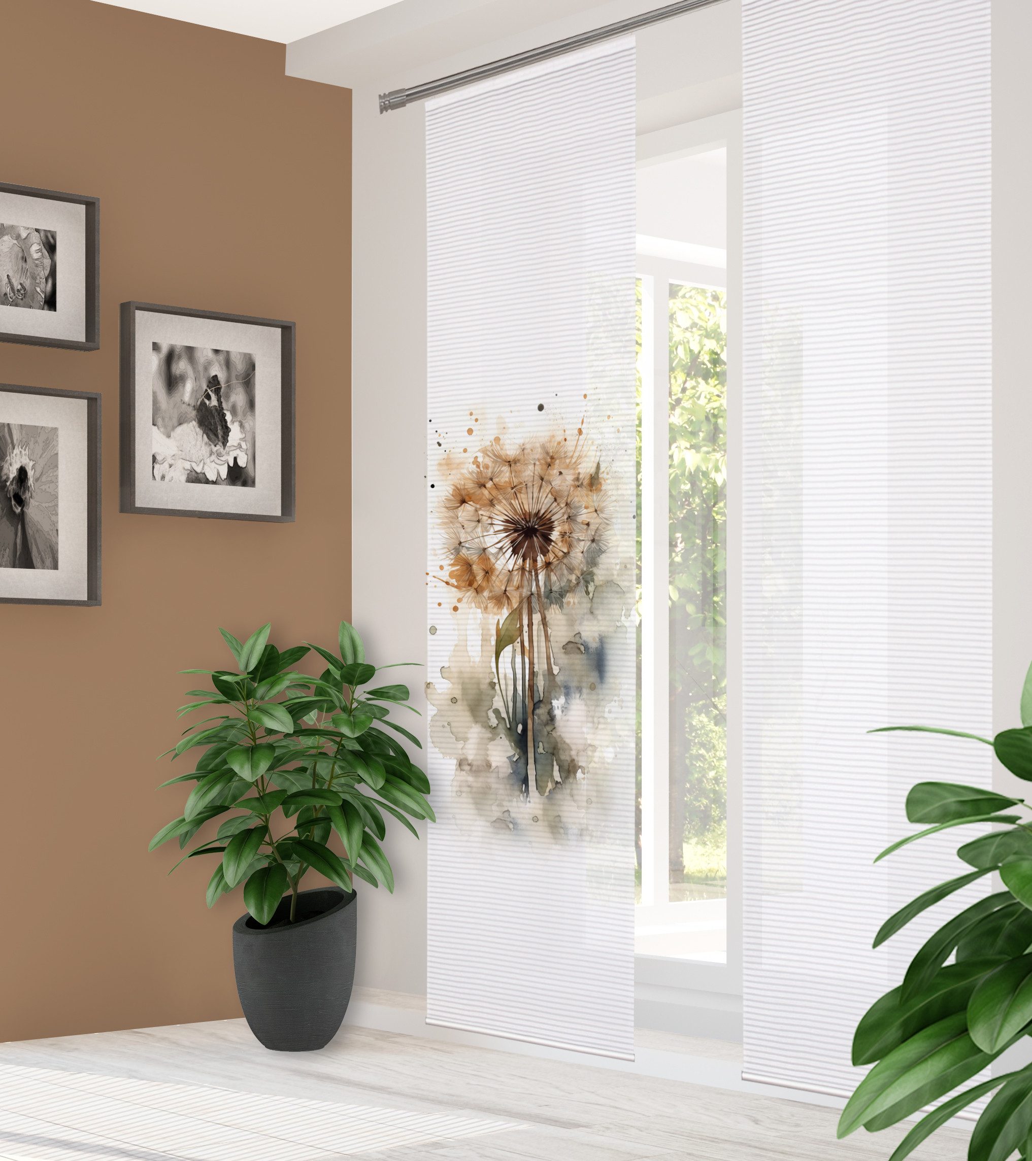 HOME WOHNIDEEN Schiebegardine HIG Schiebegardine AMARANDE, recycelt, Blume auf Bambusoptik 245x60 (1 St), Paneelwagen, halbtransparent, 91% Polyester (recycelt), 9% Polyester