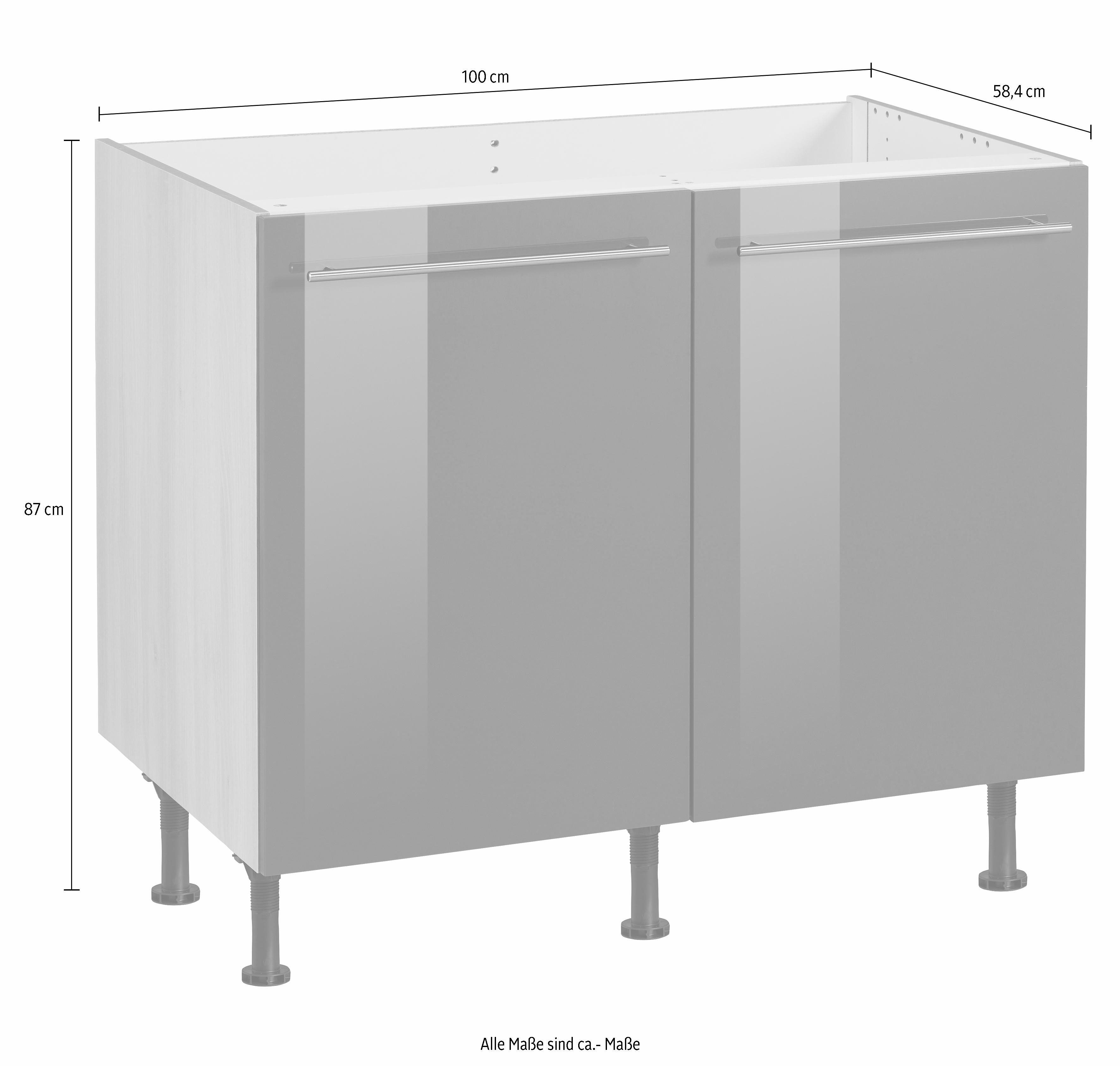OPTIFIT Spülenschrank Bern 100 cm breit, mit 2 Türen, höhenverstellbare Füße, mit Metallgriffen