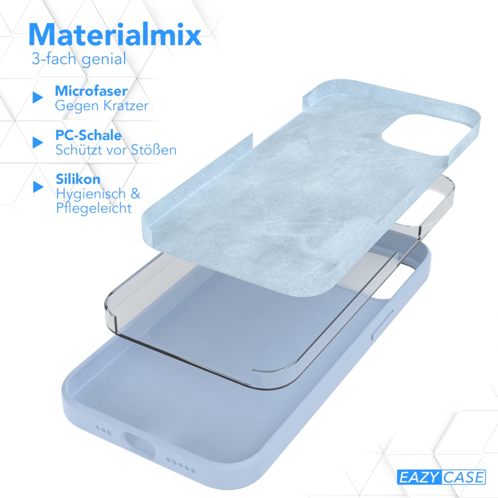 EAZY CASE Handyhülle Premium Silikon Case für Apple iPhone 14 6,1 Zoll, Slimcover mit Displayschutz Hülle Bumper Case kratzfest Etui Hellblau – Bild 5 von 5