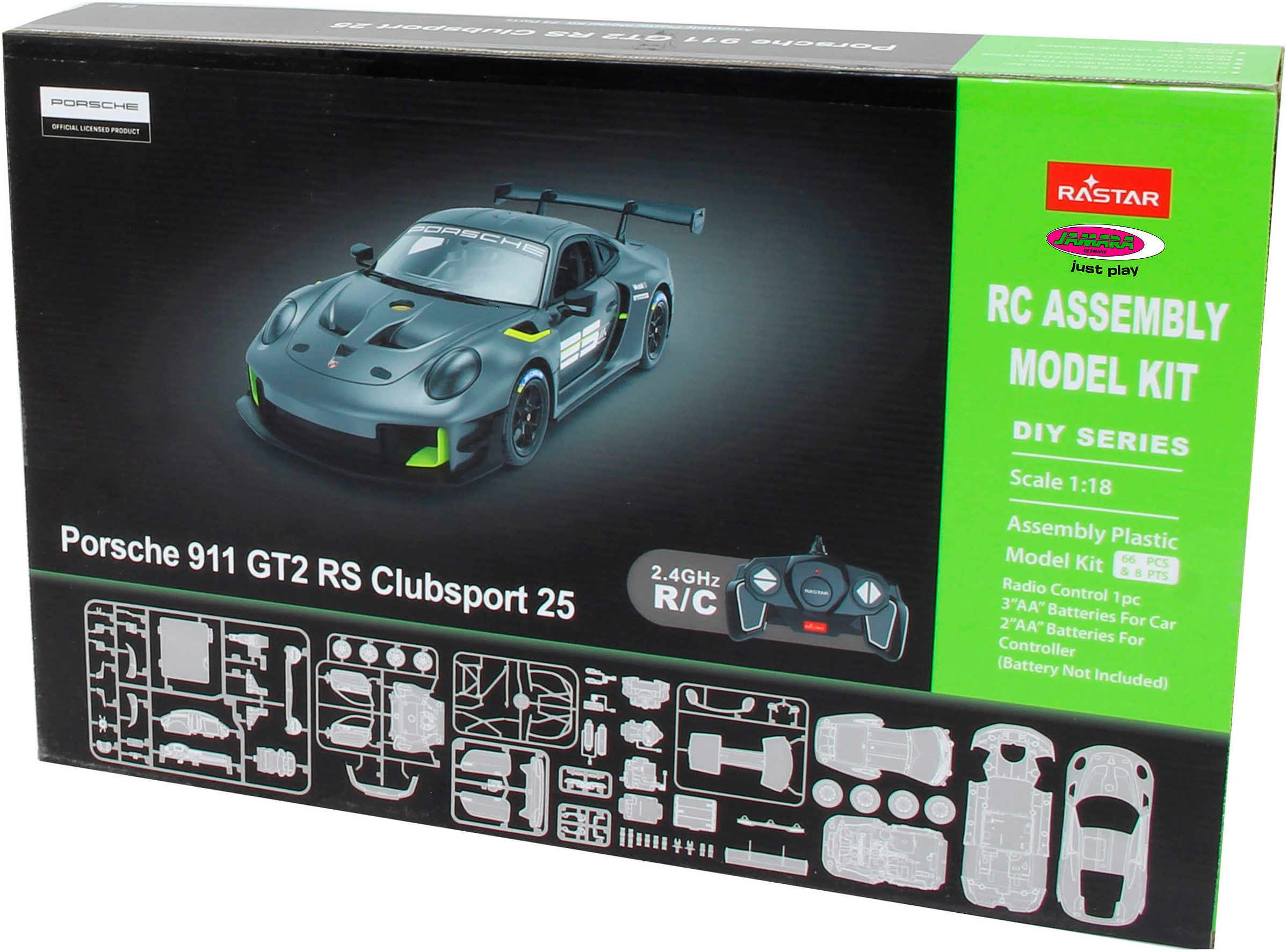 Jamara Modellbausatz RC-Auto Porsche 911 GT2 RS Clubsport 25 1:18 grau 2,4 GHz, Maßstab 1:18
