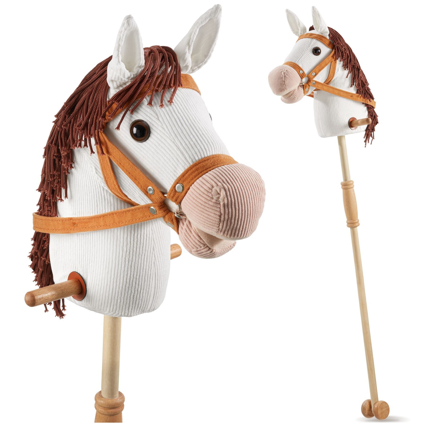 tectake Steckenpferd Hobby Horse mit Rollen - Detailreiches Design für Kinder, (Stockpferd in Weiß, 1 St), Stabiler Holzstab mit Doppelrolle für leichtes Gleiten