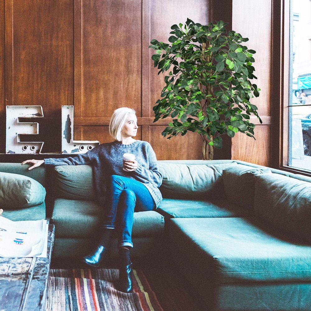 Kunstbaum Künstliche Pflanze Kunstlicher Baum Kunstbaum mit Echtholz 125 cm, Decovego