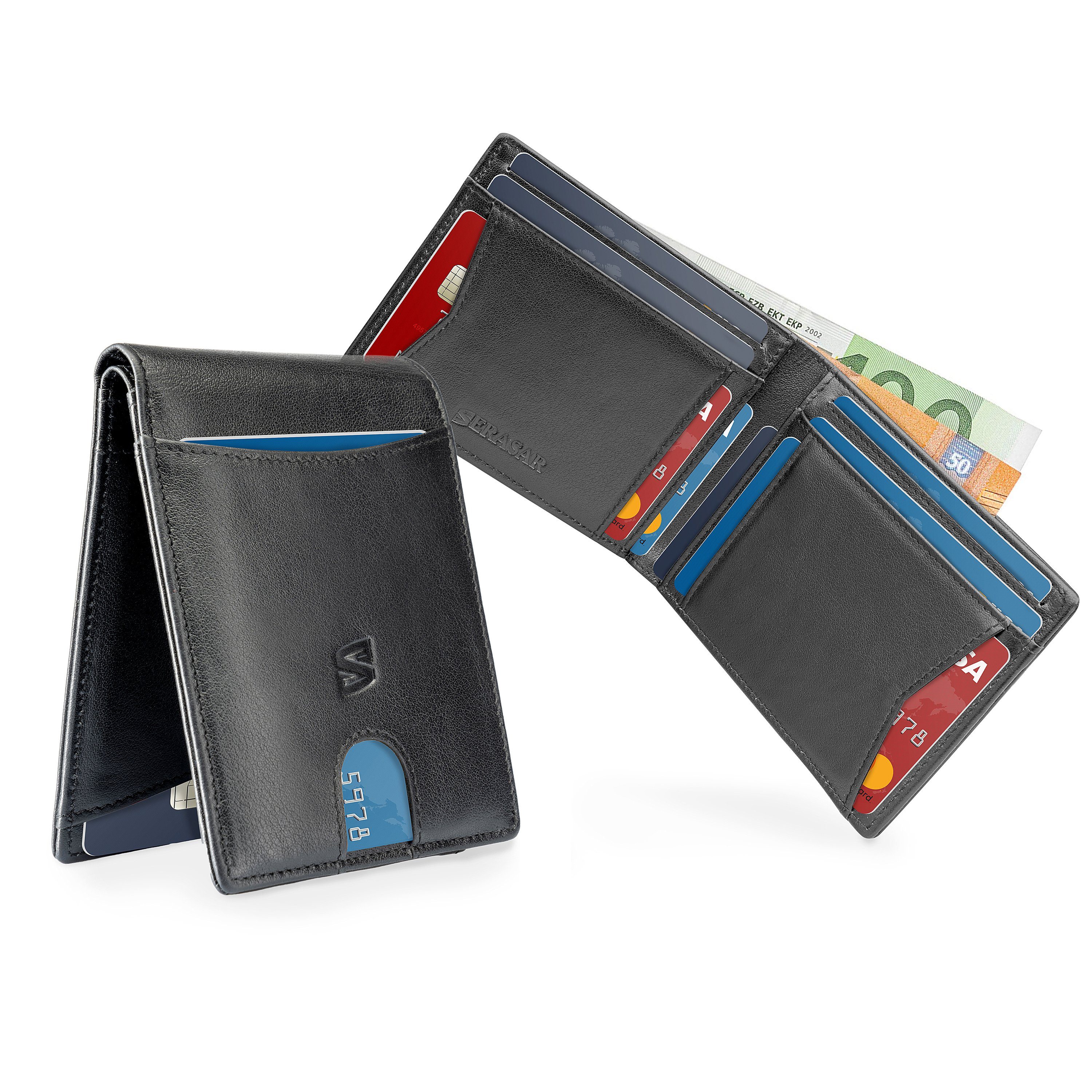 SERASAR Geldbörse Wallet "Clever" ohne Münzfach (1-tlg), inkl. RFID-Schutz mit Geschenkbox ohne Münzfach Schwarz