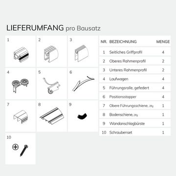 hibitaro Schiebetür Schiebetürbausatz inkl. Aluminium Rahmentyp A, Beschläge und Schienen