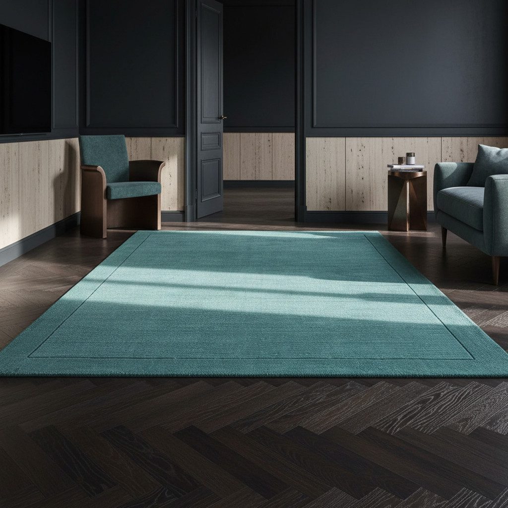 KADIMA DESIGN Wollteppich Handgewebter Teppich, Strukturdesign Bordüre, Unifarben, Weich, Robust, Rechteckig, Höhe: 19 mm, 100% Schurwolle, Rutschfester Baumwollrücken, Schalldämmend