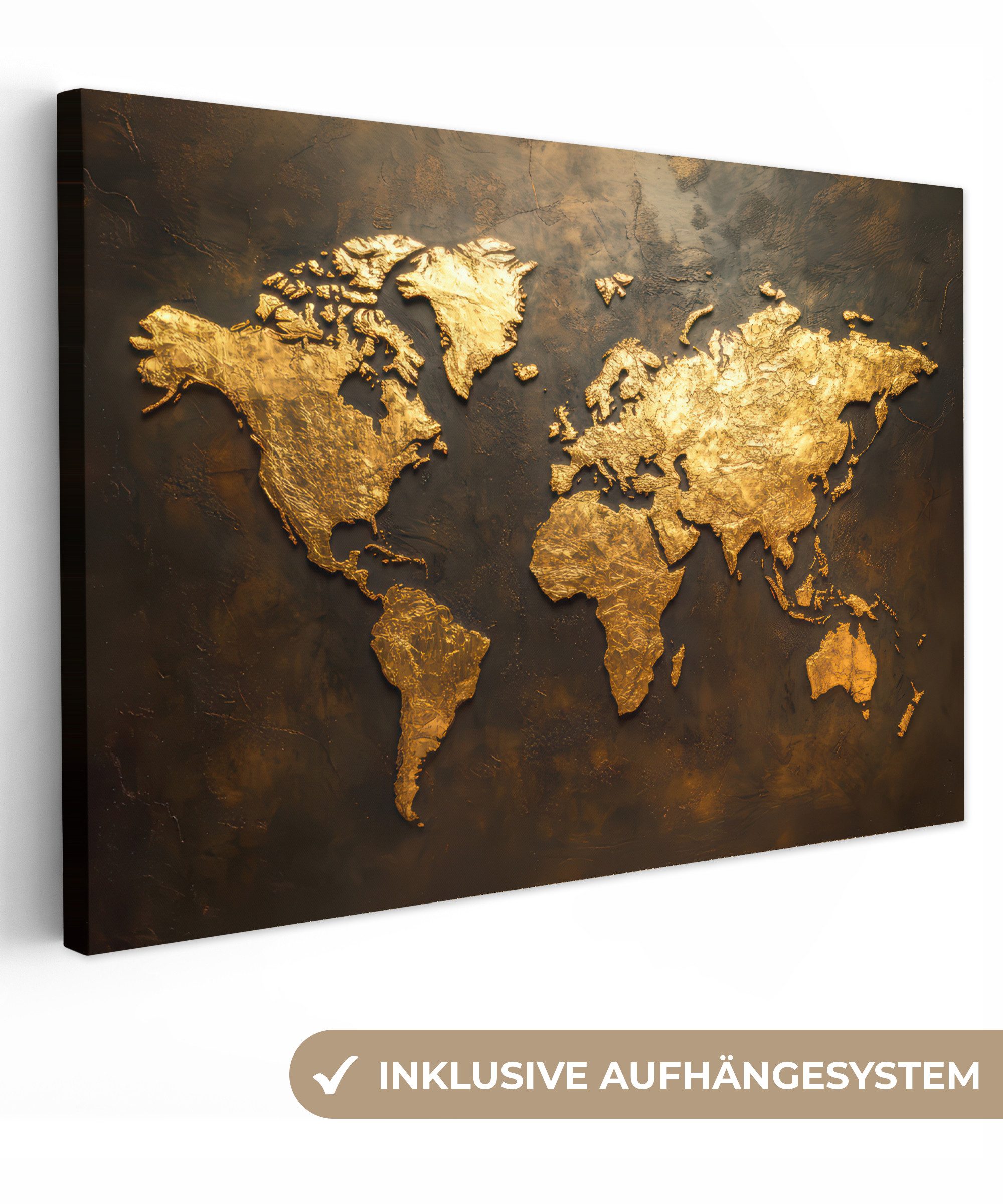 OneMillionCanvasses® Leinwandbild Weltkarte - Gold - günstig online kaufen