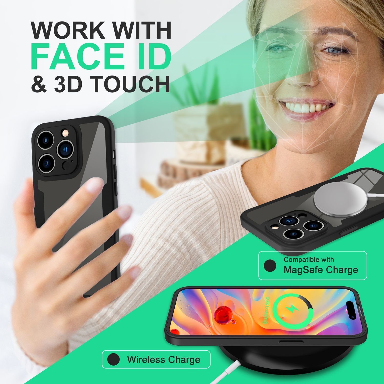 Nalia Smartphone-Hülle Apple iPhone 14 Pro Max 17 cm (6,7 Zoll), Klare 360 Grad Hülle / Rundumschutz / Hybrid Case / Schutzrahmen Matt – Bild 5 von 5