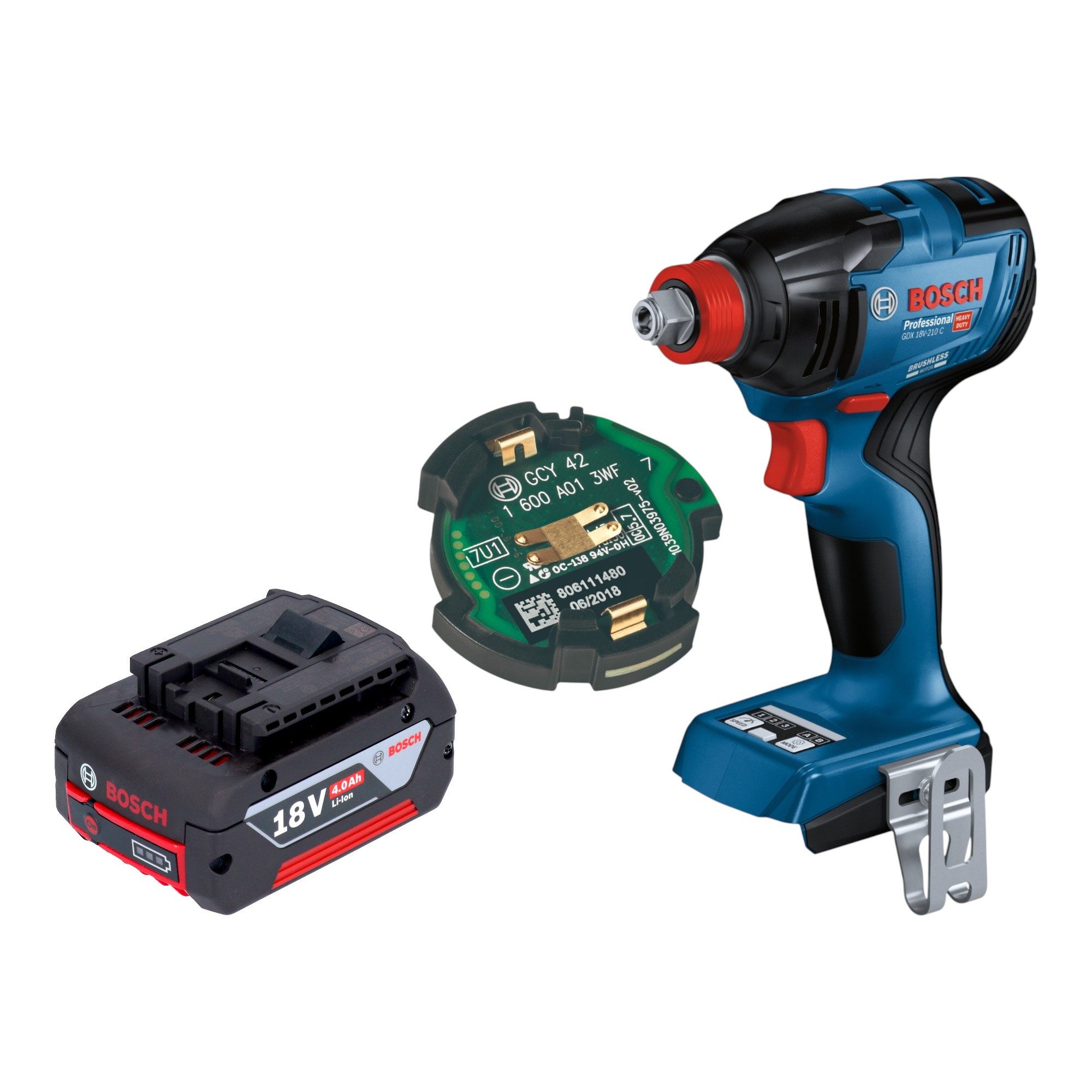 Bosch Professional Akku-Schlagschrauber GDX 18V-210 C Professional 18 V 210 Nm + 1x Akku 4,0 Ah + GCY 42 Modul