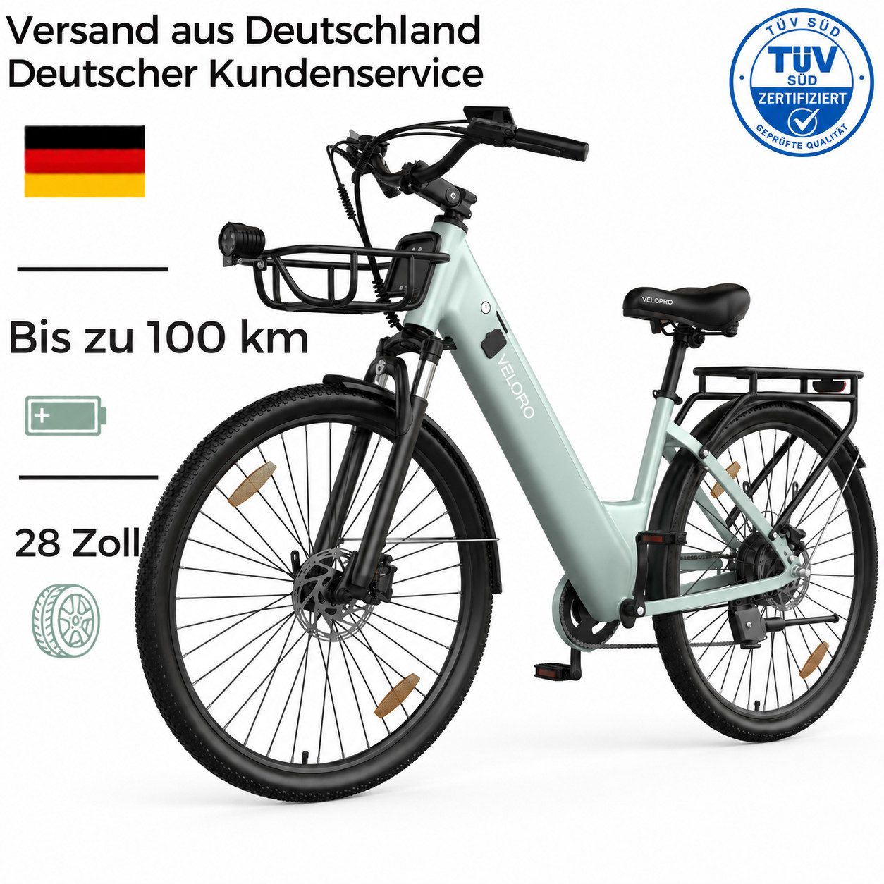 PIXAR E-Bike Cityrad Pedelec 28 Zoll 36V 18Ah bis 100 km Shimano 7 Gang, 7 Gang, Heckmotor, 648 Wh, Bürstenloser Motor, Bürstenloser Motor