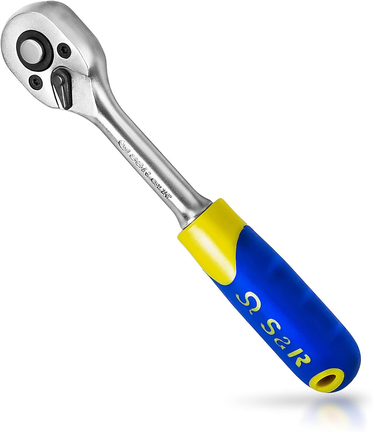 S&R Umschaltknarre 1/4", CrV-Stahl, umschaltbare Ratsche für Links- und Rechtsanzug, 2-Komponenten-Griff, Vierkantabtrieb, 45 Zähne, Betätigungswinkel 5°