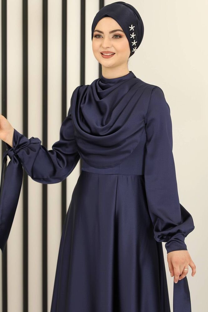 Abiye Abaya Satinkleid Modavitrini Hijab Modest Damen Abendkleid Kleid Blau Fashion
