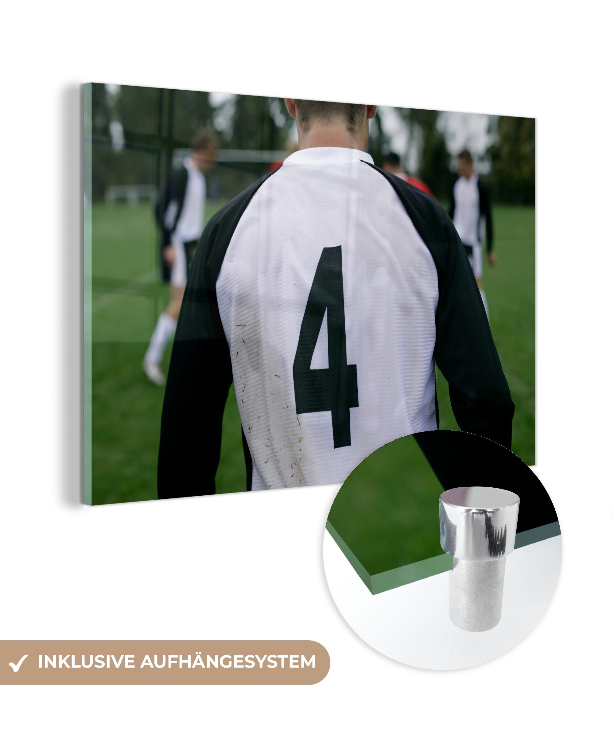 MuchoWow Acrylglasbild Fußballtrikot mit der Nummer 4, (1 St), Acrylglasbilder Wohnzimmer & Schlafzimmer