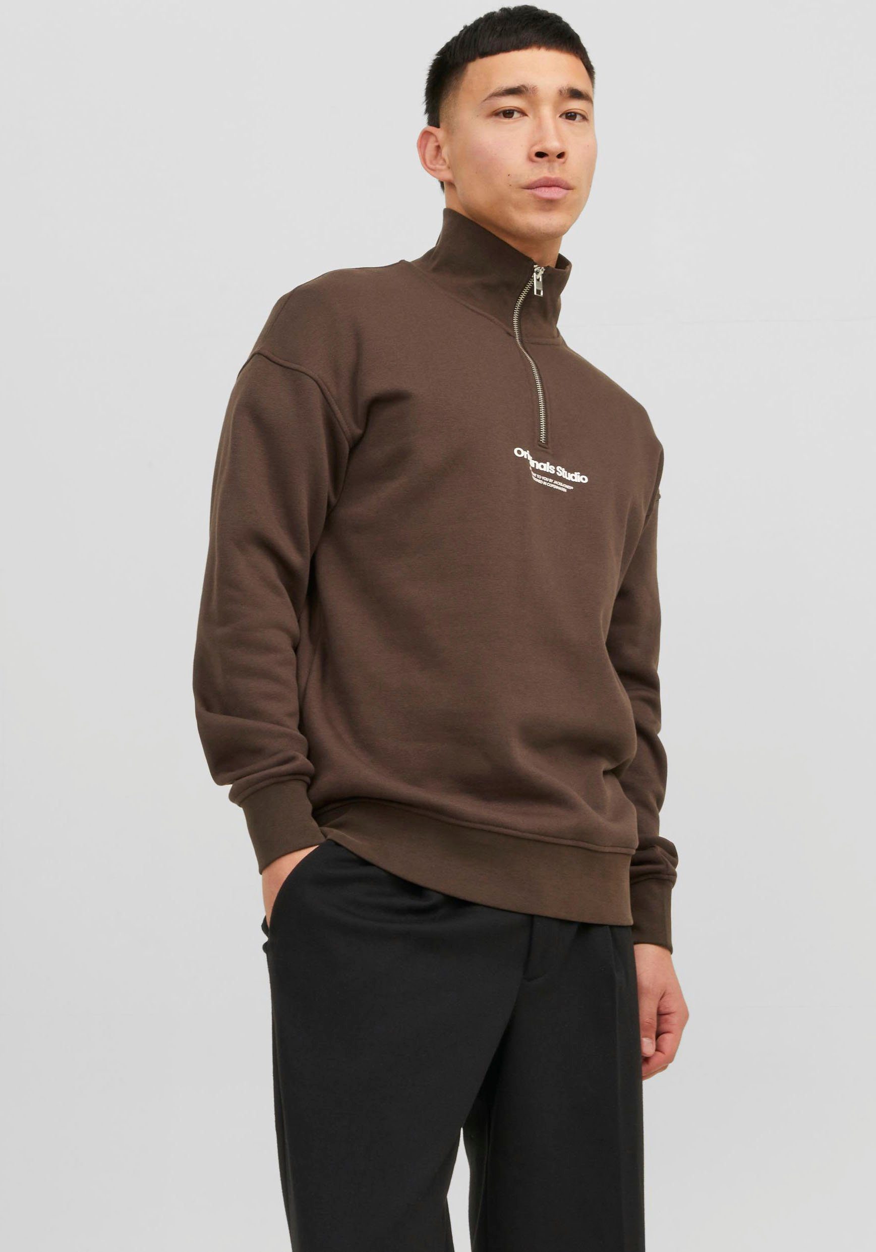 Jack & Jones Sweatshirt JORVESTERBRO SWEAT QUARTER ZIP HN SN chocolate brown | Sweatshirts