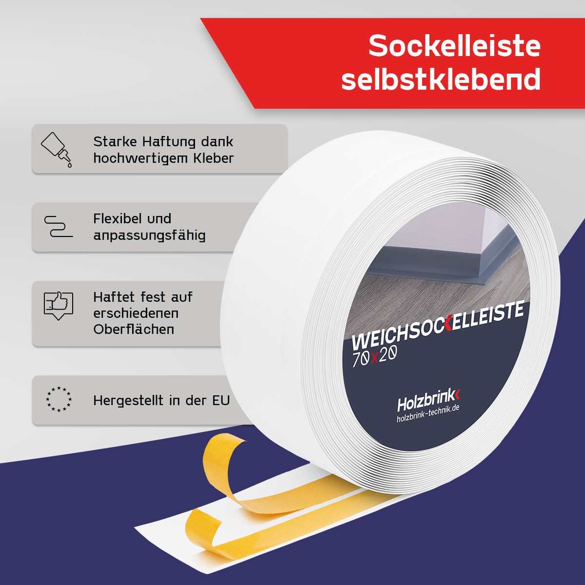 HOLZBRINK Sockelleiste HOLZBRINK selbstklebend PVC 70x20mm, 1 m, L: 100 cm, günstig online kaufen
