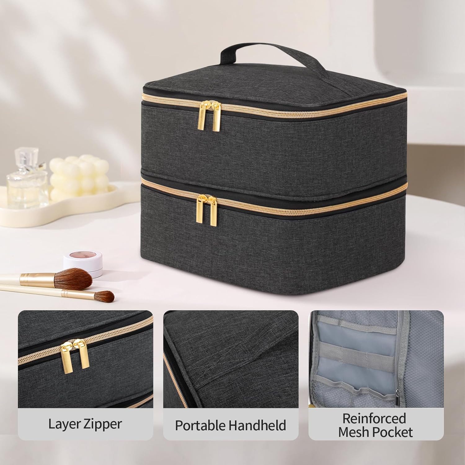 Youyijia Aufbewahrungsbox Nagellack-Organizer-Tasche, Doppelschicht Nagellack Tasche Make – Bild 4 von 5