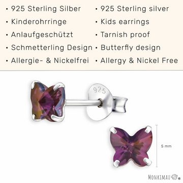 Monkimau Paar Ohrstecker Schmetterling Kinder Ohrringe aus 925 Silber (Packung), mit Swarovski Kristallen