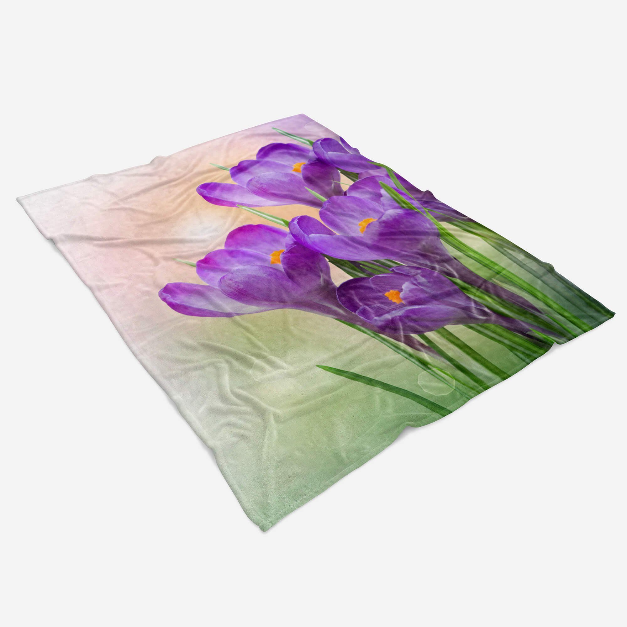 Sinus Art Handtücher Zinnie Blau, Kuscheldecke Saunatuch Fotomotiv Baumwolle-Polyester-Mix Handtuch Handtuch Strandhandtuch (1-St), Blumen mit