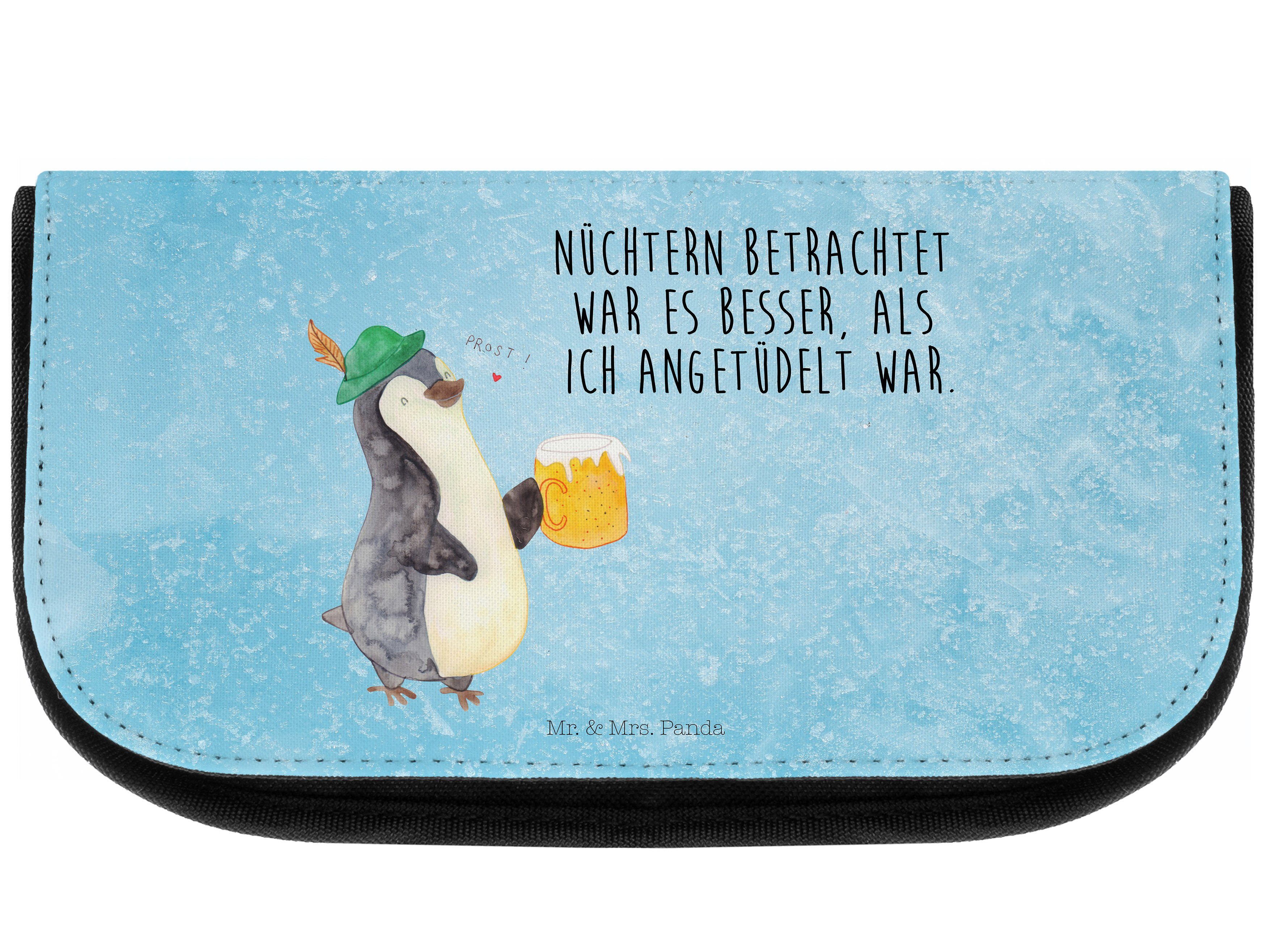 Mr. & Mrs. Panda Kosmetiktasche Pinguin Bier - Eisblau - Geschenk, Kulturtasche, Pinguine, Kulturbeut (1-tlg)