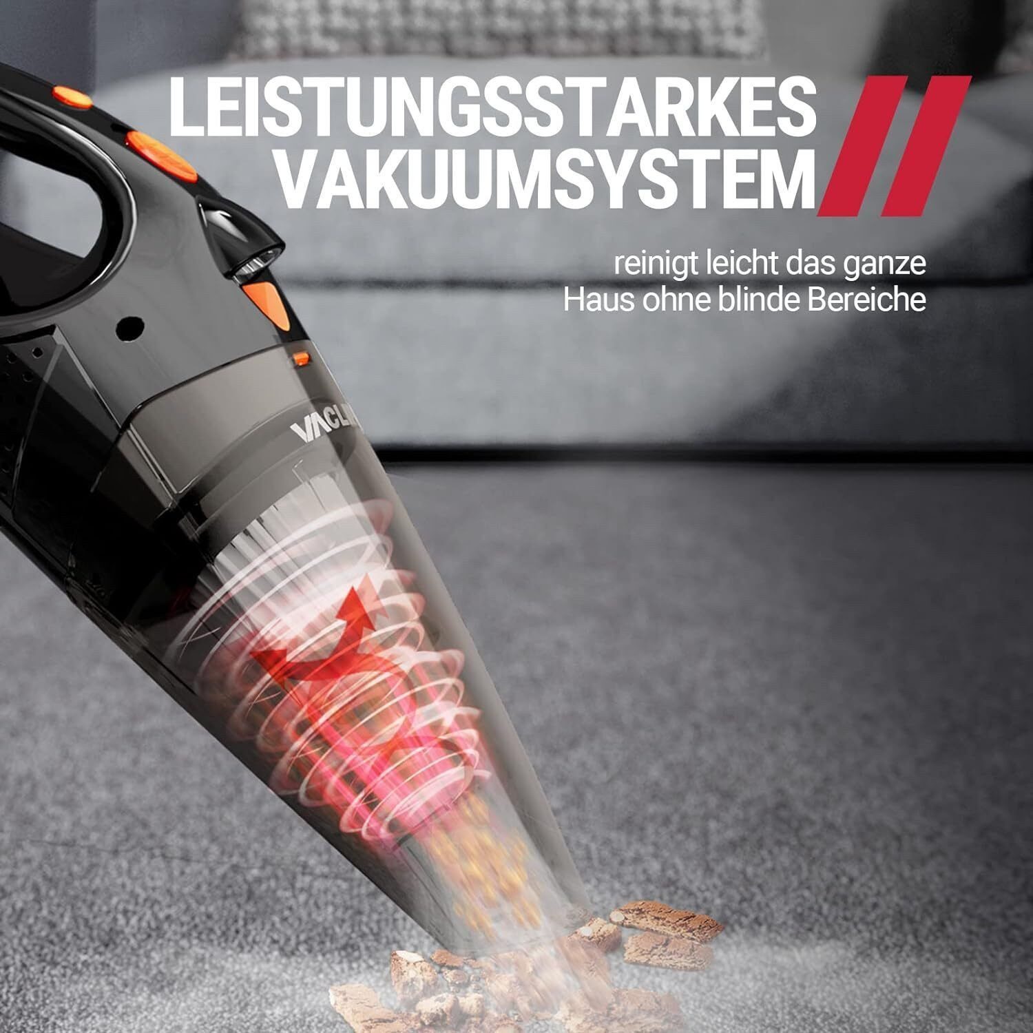 Vivitar Akku-Handstaubsauger Kabellos & Tragbar + eingebaute LED-Licht + professionelle Aufsätze, 100,00 W, Beutellos mit HEPA-Filter, 4.5 Kpa Saugkraft, 20min Akkulaufzeit, Maße: 37,6 x 13,2 x 11,1 cm