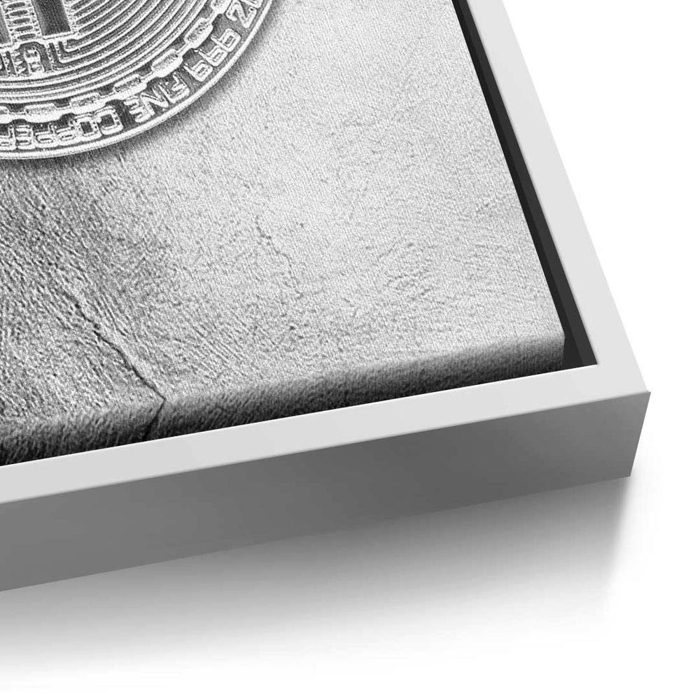 DOTCOMCANVAS® Leinwandbild, Premium Leinwandbild - Silber - Trading Bitcoin Rahmen weißer Motivation - Crypto 