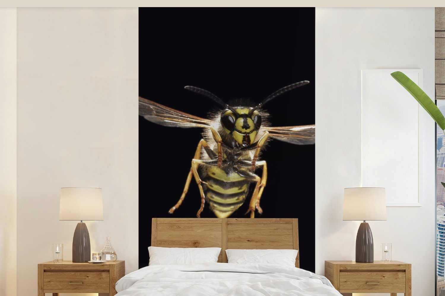 MuchoWow Fototapete Wespe - Insekten - Porträt, Matt, bedruckt, (2 St), Vliestapete für Wohnzimmer Schlafzimmer Küche, Fototapete