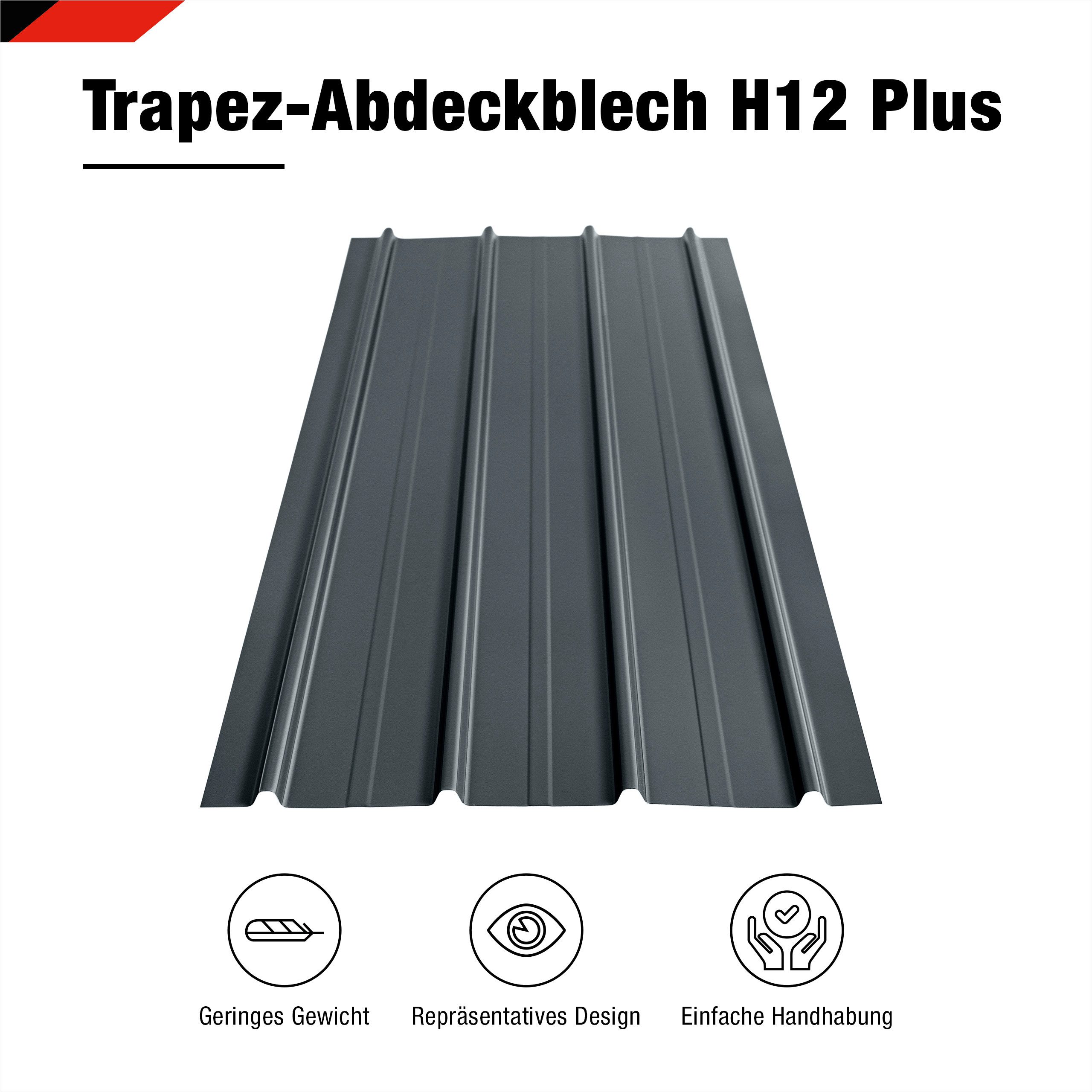 BRAVO Trapezblech, SMART Cover Set H12 Plus, 12 x Trapez-Abdeckblech 6,75 m², verzinkter Stahl lackiert, 1250x450x0,3 mm (12-St. inkl. Schrauben) Made in Germany