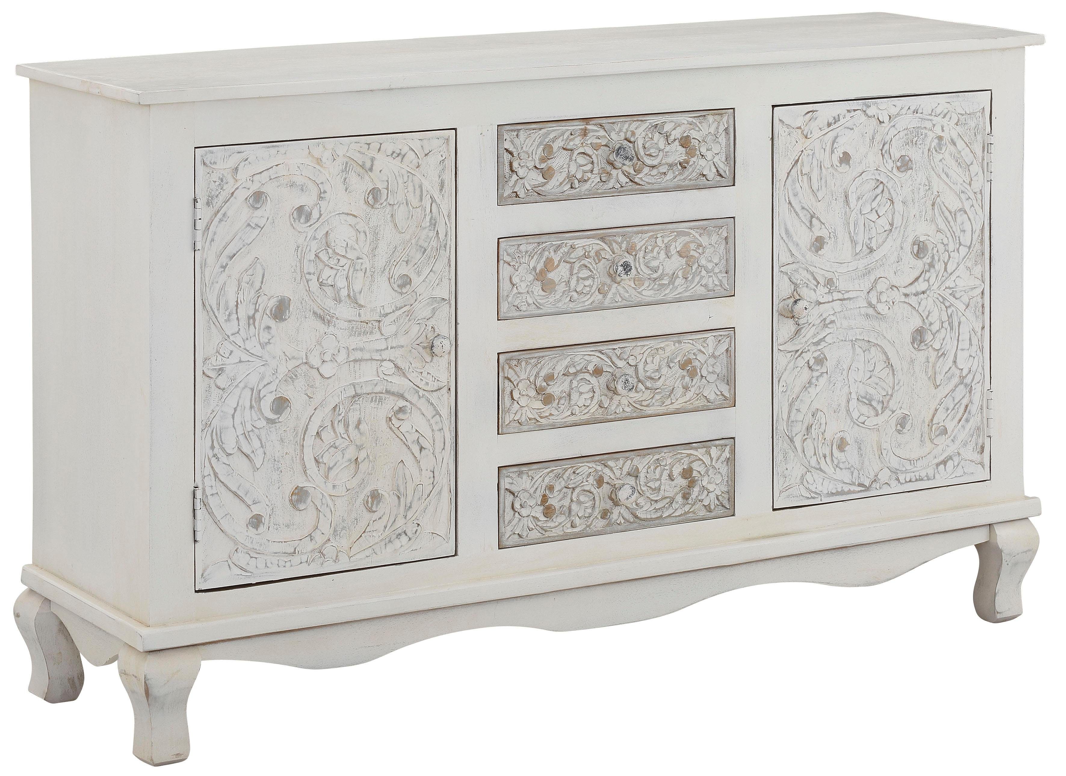 OTTO home Sideboard Rajat, Kommode aus Mangoholz mit Türfrontfräsungen, Breite 140 cm