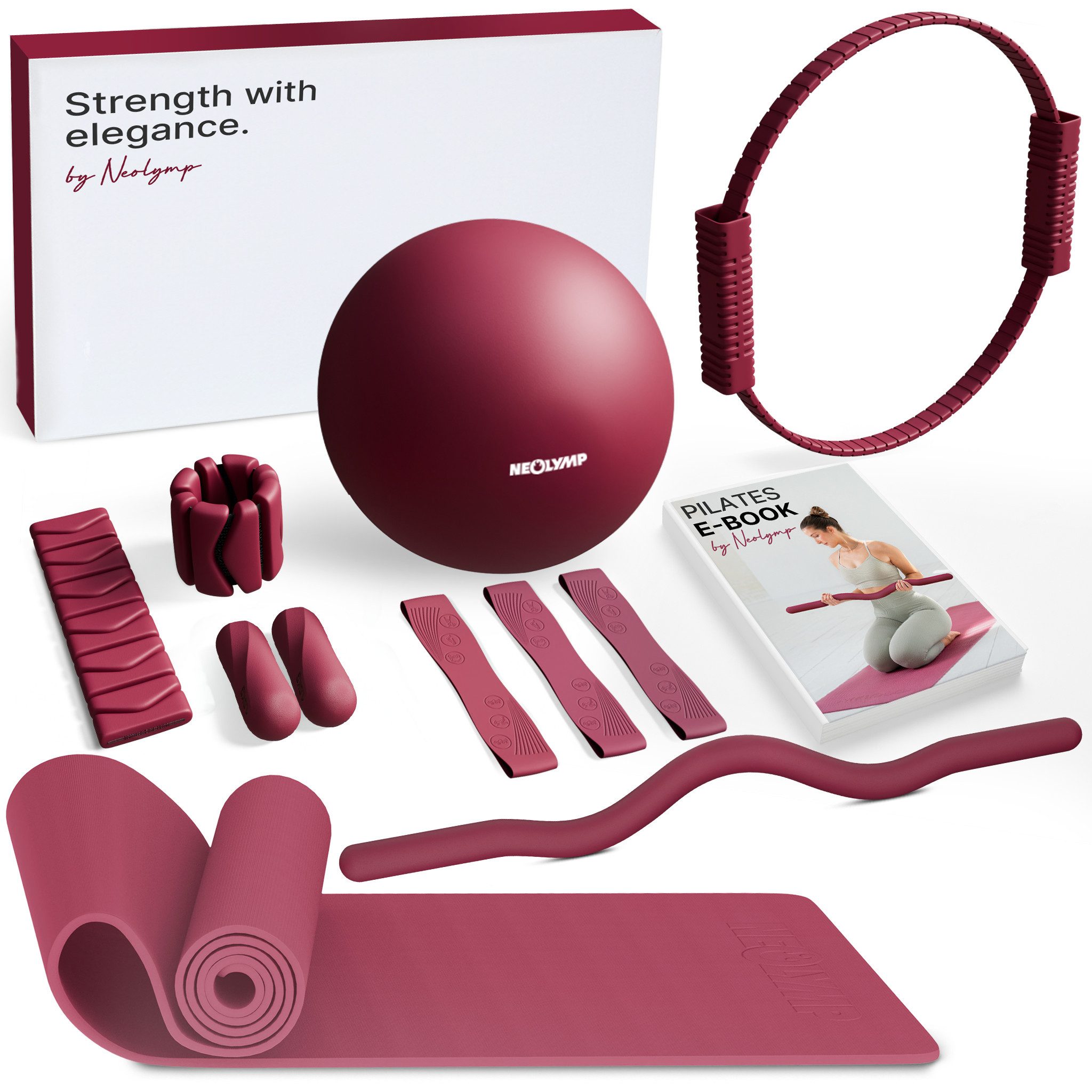 NEOLYMP Pilates-Ring Pilates Set für Zuhause – Pilates Ball, Pilates Ring & Gewichte (Pilates Essential Kit Damen & Anfänger - Home Pilates), Pilates Zubehör Set – inkl. Pilates Bänder, 1kg Hanteln & E-Book