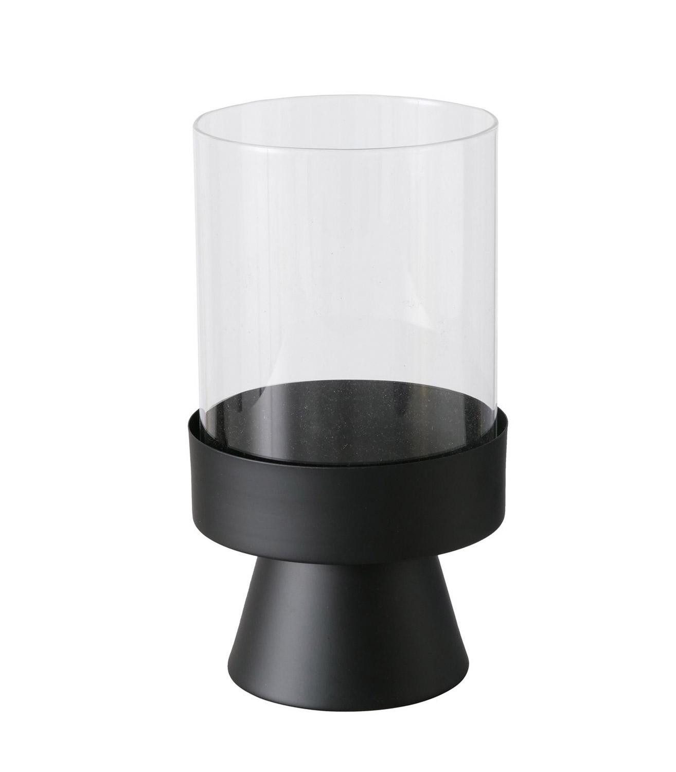 BOLTZE GRUPPE GmbH Windlicht PALLAS, Schwarz, Ø 19 cm, H 29 cm, mit Metallfuß (1 St), aus Glas