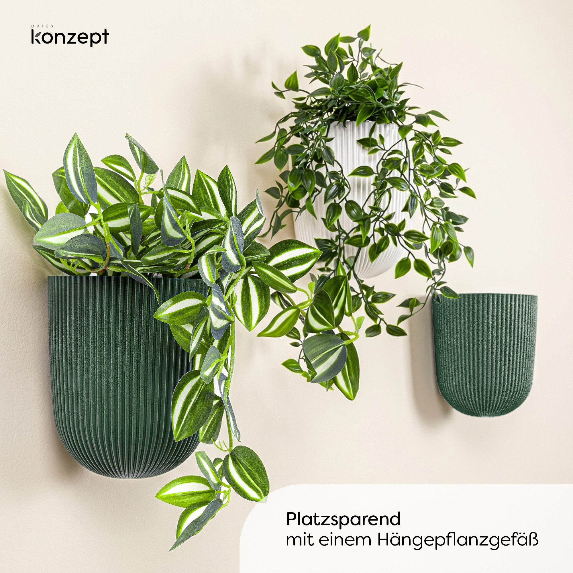 KONZEPT Blumentopf mit dezenter Wandbefestigung Ø 14,6 cm, Hängetopf 2,1 L, Matte, geriffelte Oberfläche, Volumen: 2,1 L