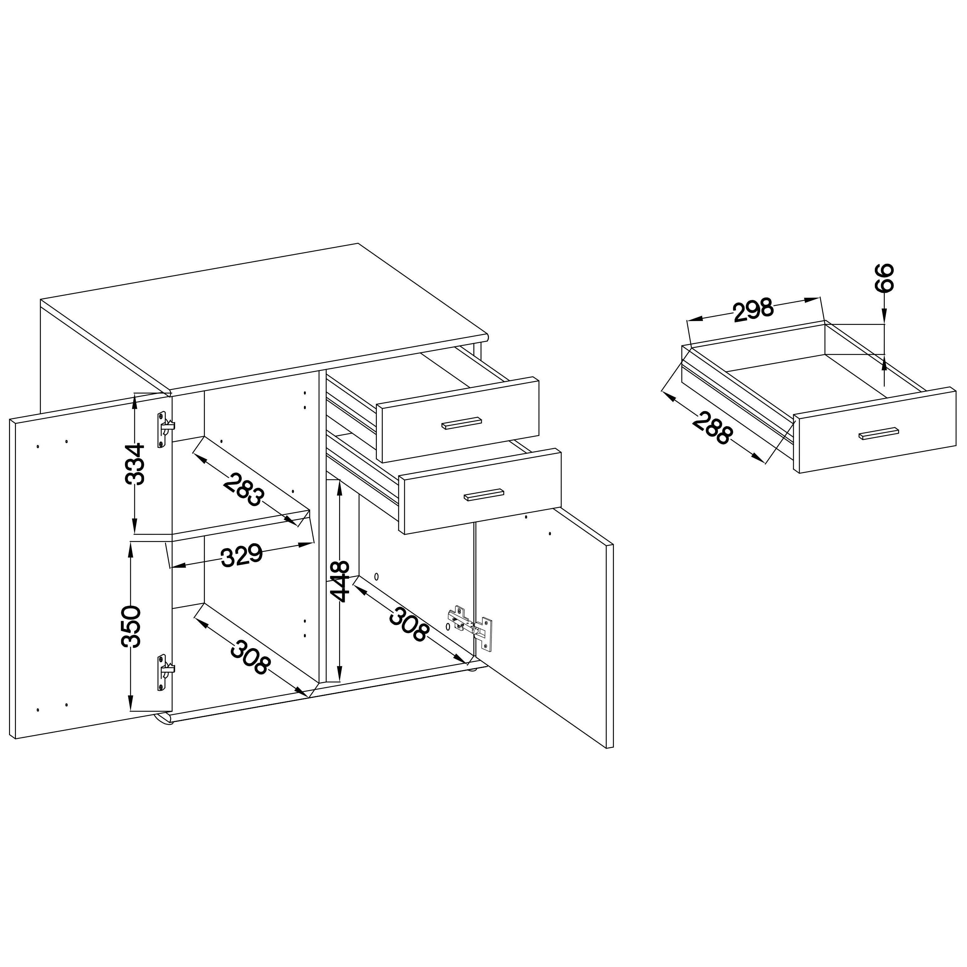 x B71 Schubladen, 2 2 2, cm klassischer und Sonoma Schrank Kommode Furnix Türen H75 multifunktionaler x mit T35 MIDOS