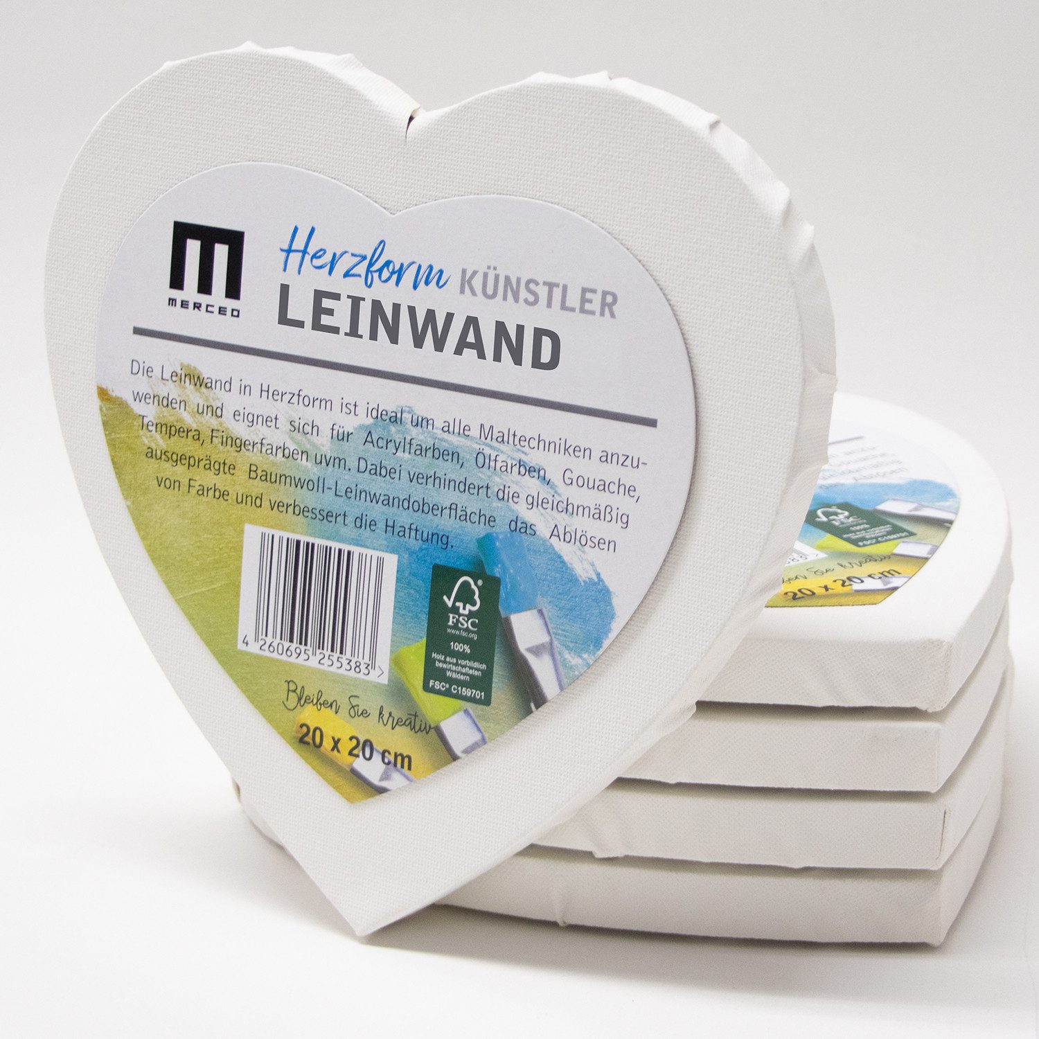 M MERCEO Leinwand, 5er Set Leinwand Herz herzförmig 20cm Durchmesser (280g/m²,Baumwolle)