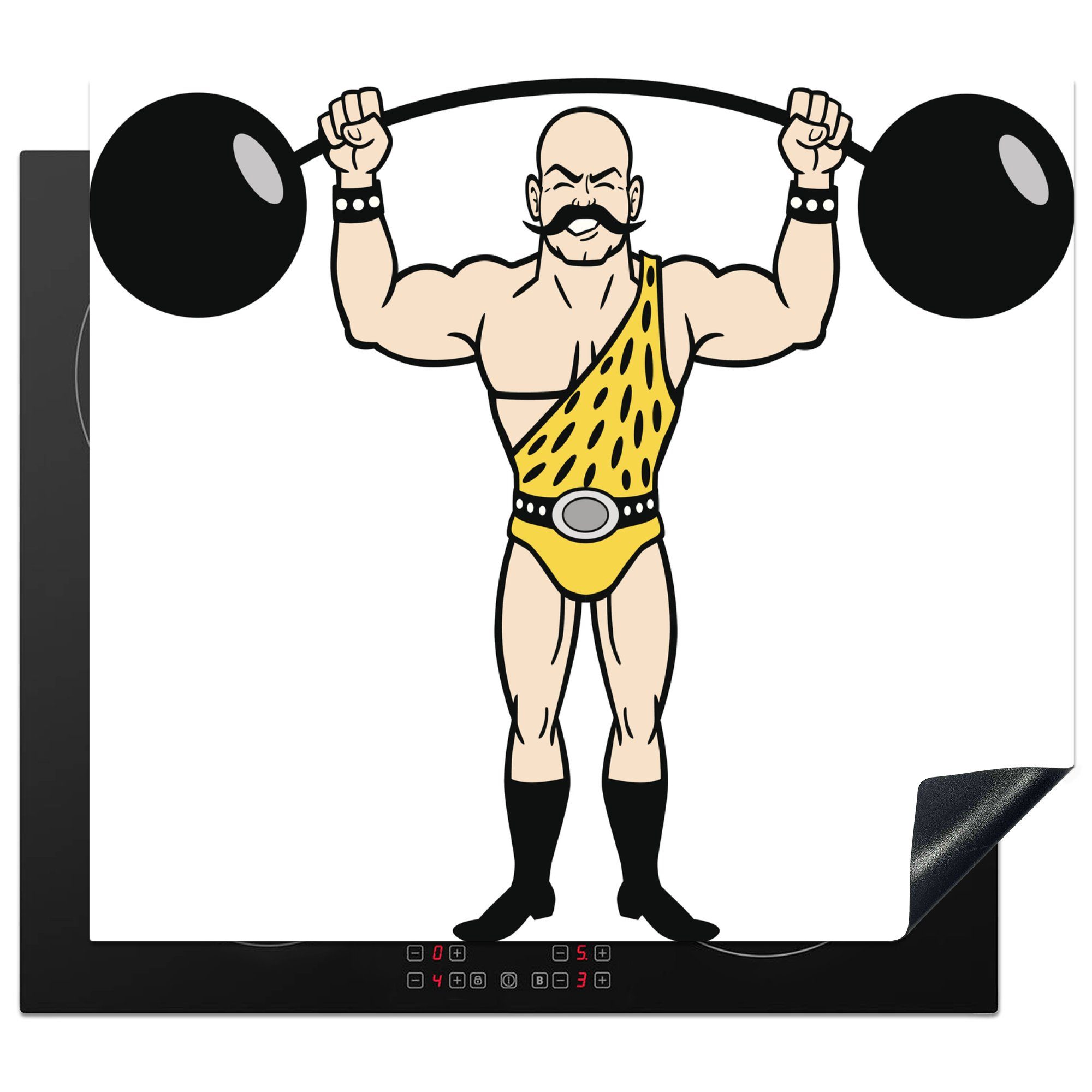 MuchoWow Herdblende-/Abdeckplatte Eine Illustration eines Bodybuilders mit schweren Gewichten, Vinyl, (1 tlg), 60x52 cm, Mobile Arbeitsfläche nutzbar, Ceranfeldabdeckung