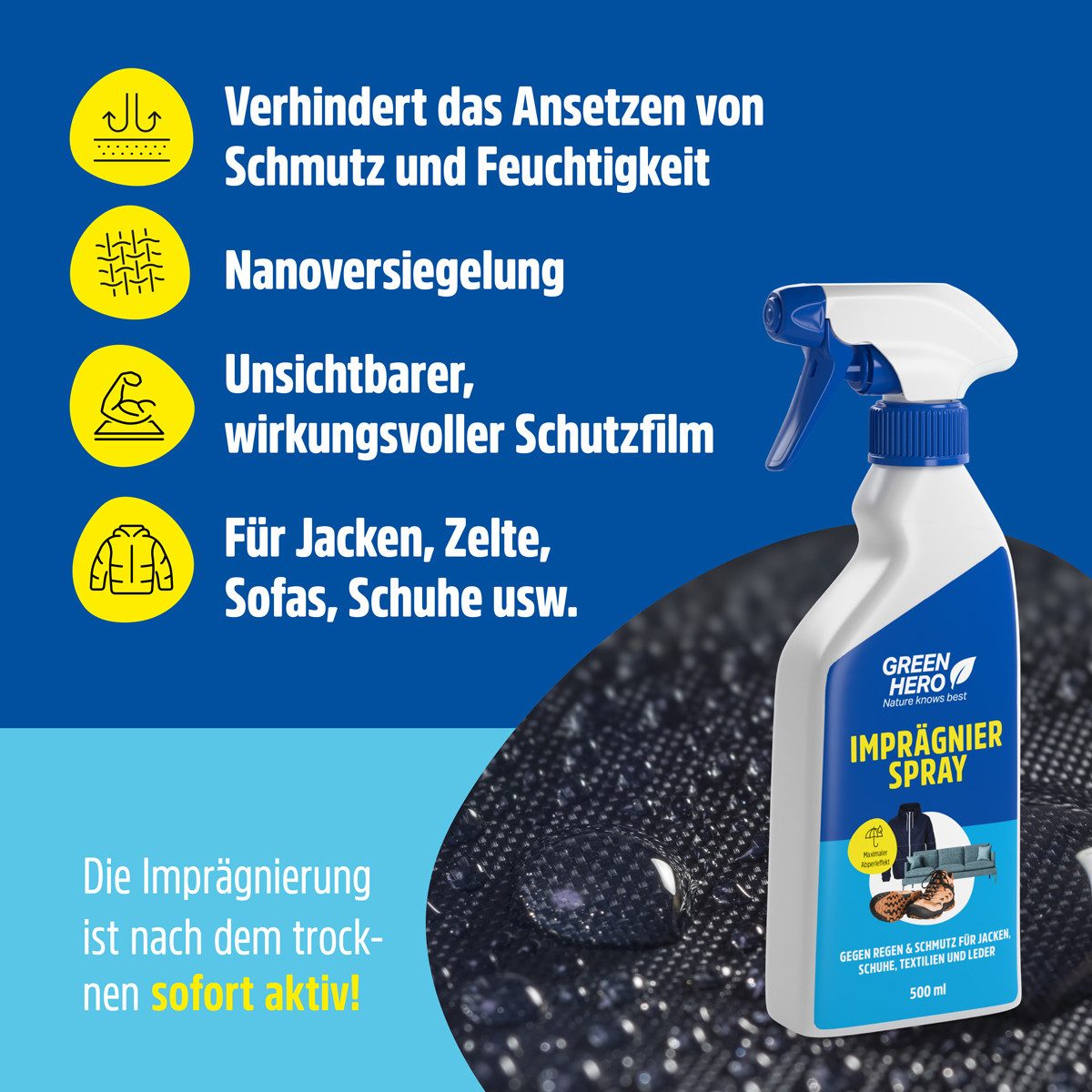 GreenHero Imprägnierung für Kleidung mit Nanoversieglung Imprägnierspray