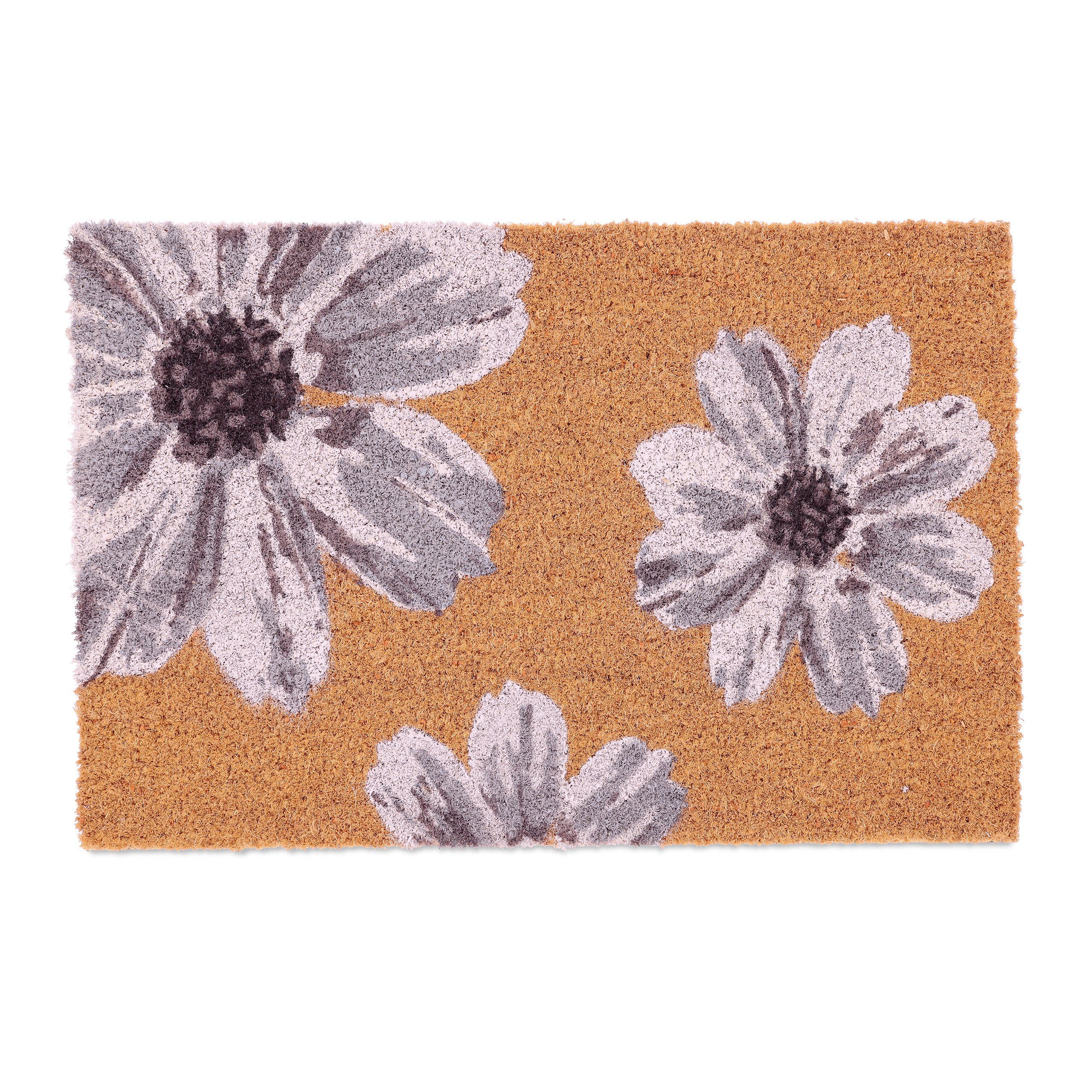 relaxdays Fußmatte Kokos Fußmatte mit Blumen, günstig online kaufen