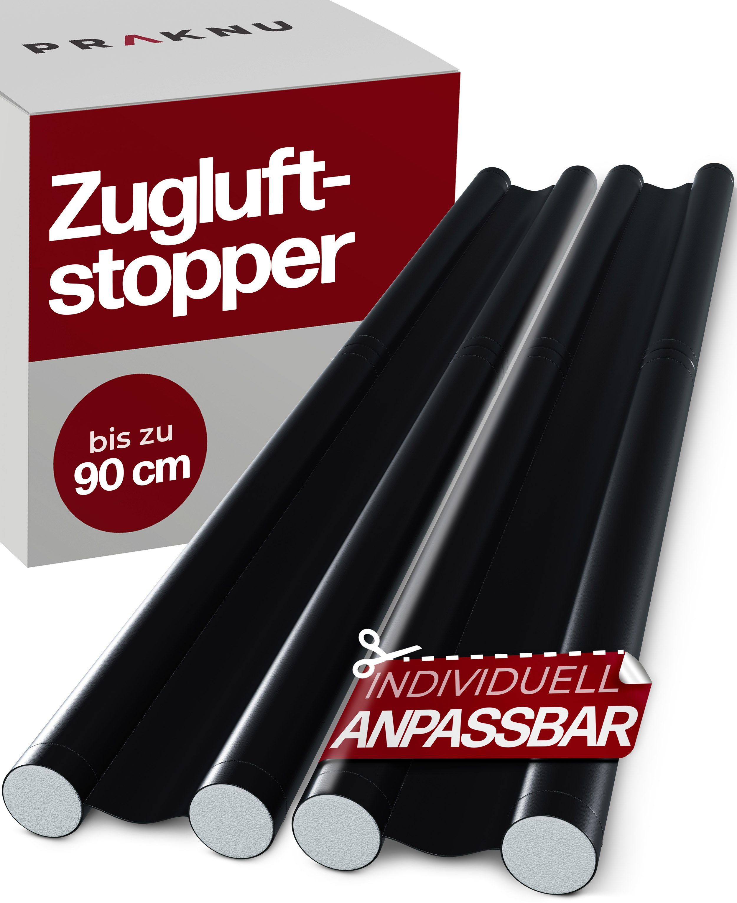 Praknu Zugluftstopper 2 Zugluftstopper für Türen bis zu 90cm - Doppelseitiger Schutz, 2-tlg., Zuschneidbar - Kältestopp von Zugluft unter der Tür - Luftstopper