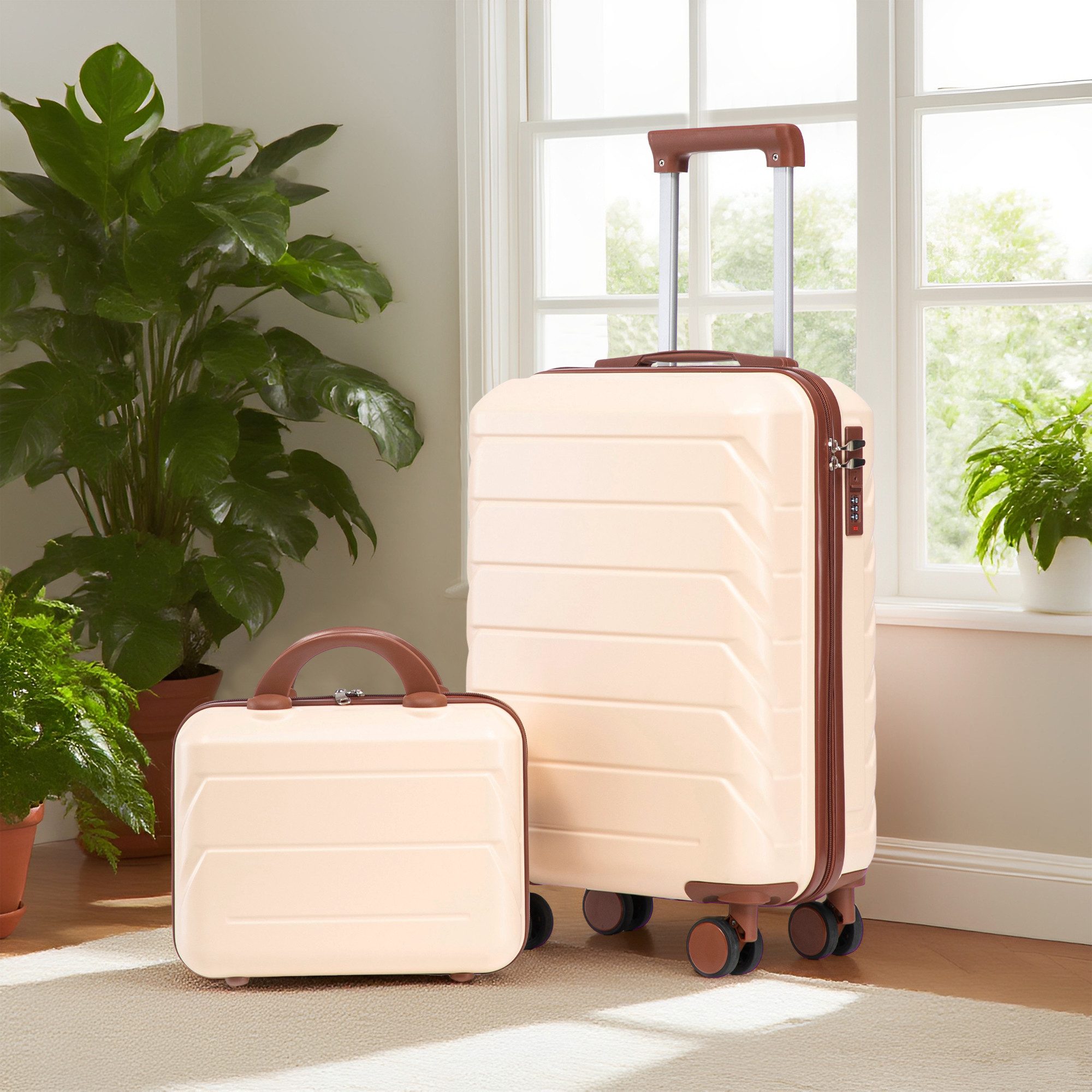 REDOM Kofferset Spinner-Trolleyset, 4 Rollen, (mit Zahlenschloss & Kosmetiktasche, 2 tlg., S-M-Set)