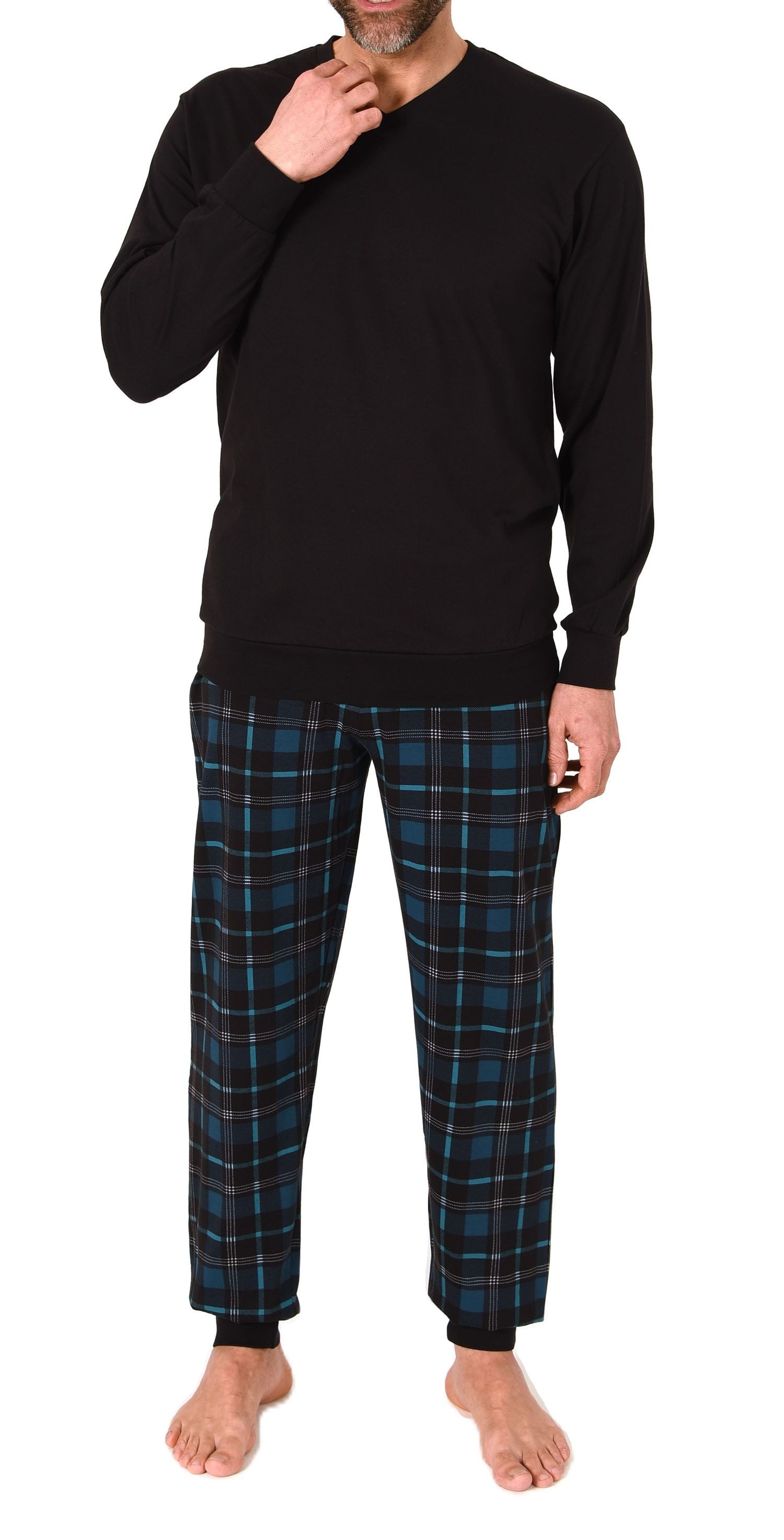Normann Pyjama Normann Herren Schlafanzug lang mit Frontprint - auch in Übergröße