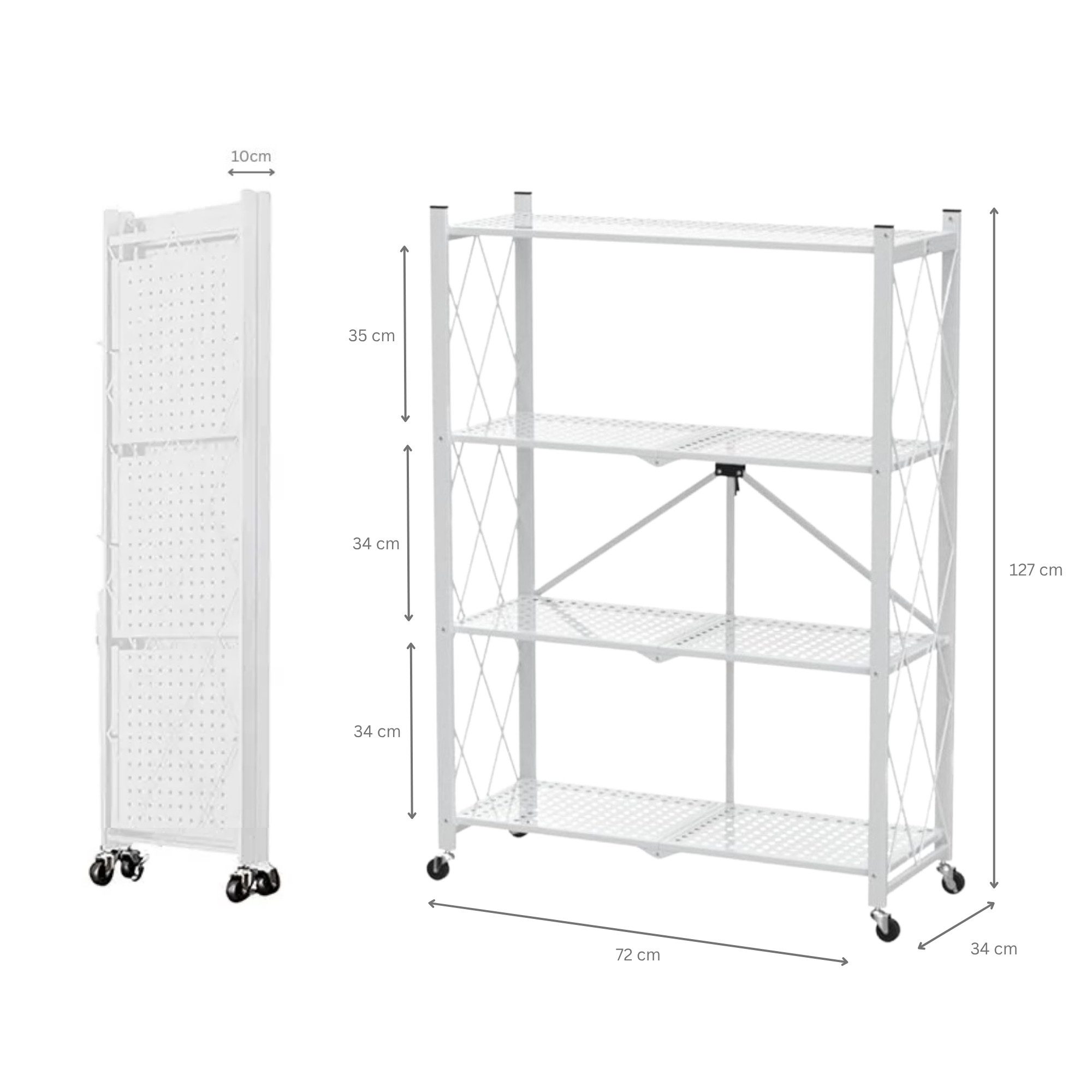 BERLINLODGE® Schwerlastregal Mehrzweckregal Wohnreal Küchenregal Rollbares Klappregal KLAP, Schnell aufgeklappt, platzsparend verstaut, 50 kg Tragkraft je Ebene