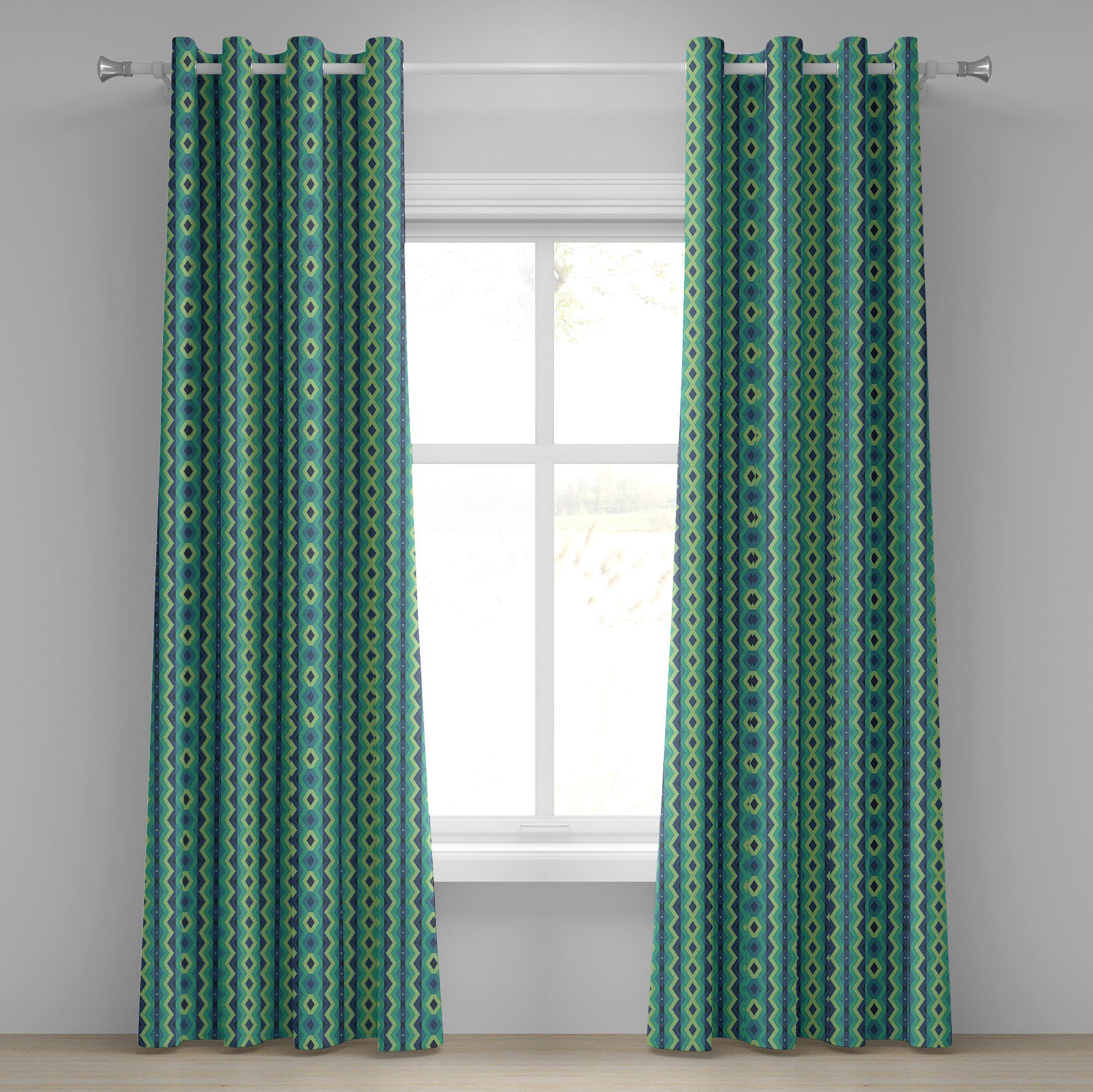 Geometrische Gardine Dekorative Vintage Wohnzimmer, 2-Panel-Fenstervorhänge Schlafzimmer Abakuhaus, für Winkel