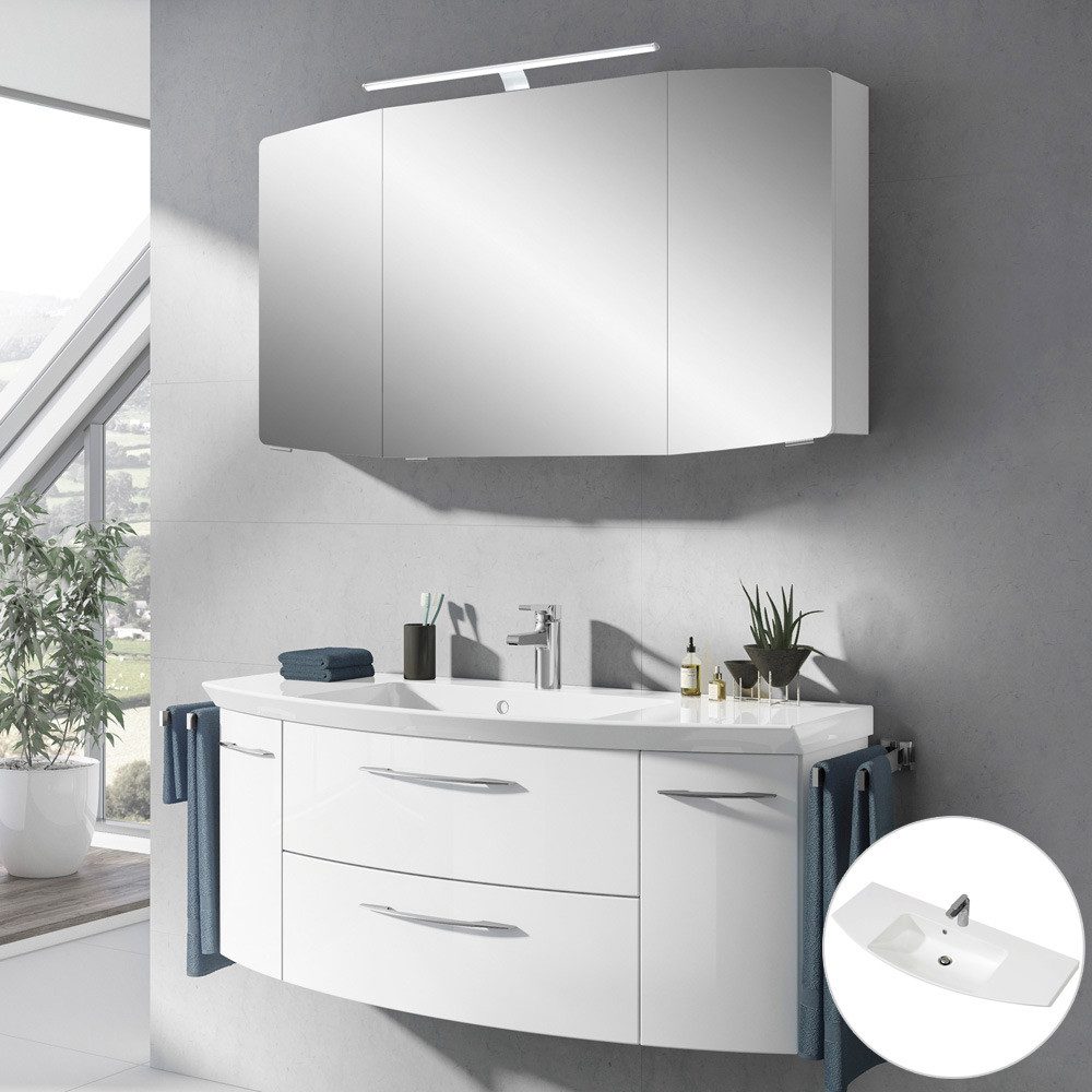 Lomadox Badmöbel-Set CERVIA-66, (Spar-Set, 2-St), weiß mit 121cm Waschtisch und LED-Spiegelschrank 121/200/50,5 cm