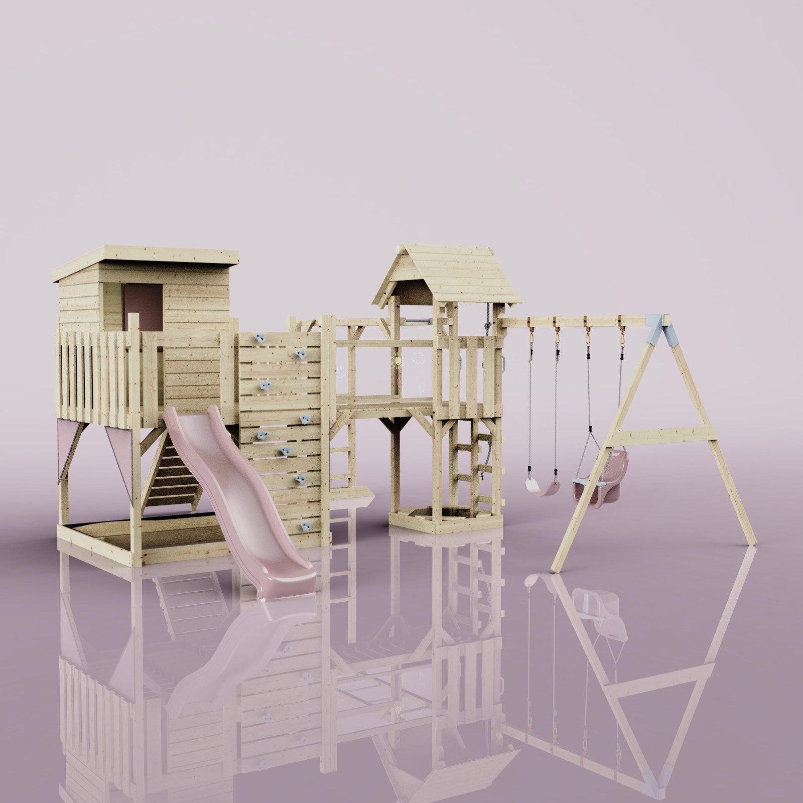 OutdoorToys Spielturm Malou, aus Holz in Altrosa mit Babyschaukel & Rutsche